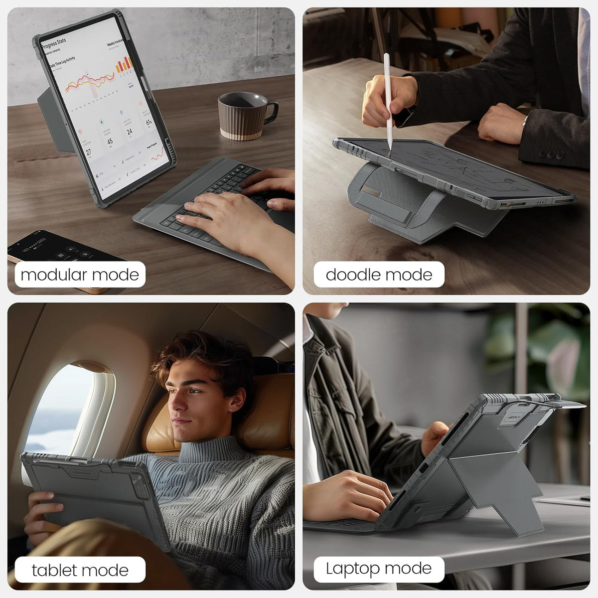 Nillkin Carry Go Backlit Keyboard Case for iPad Air 13 inch M2 M3 with Handle, Grey for iPad Pro 12.9 (3rd/4th/5th/6th Generation) Detachable Keyboard with Trackpad,Kickstand,Great Typing,Function Row