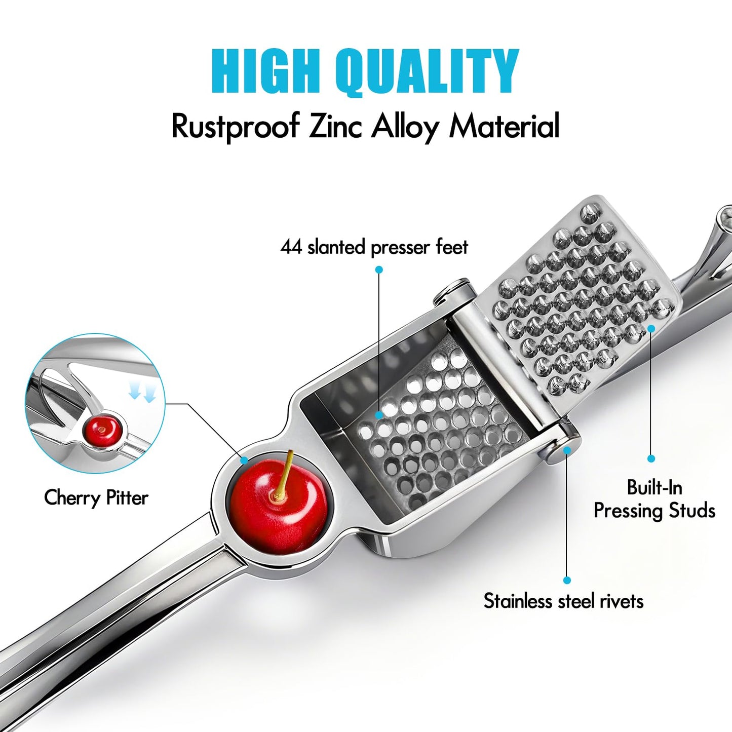 COKORA Garlic Press, Premium Kitchen Metal Garlic Crusher Masher Tool, Rust Proof & Dishwasher Safe, Heavy Duty Professional Garlic Mincer with Ergonomic Handle, Easy to Squeeze and Clean -Silver