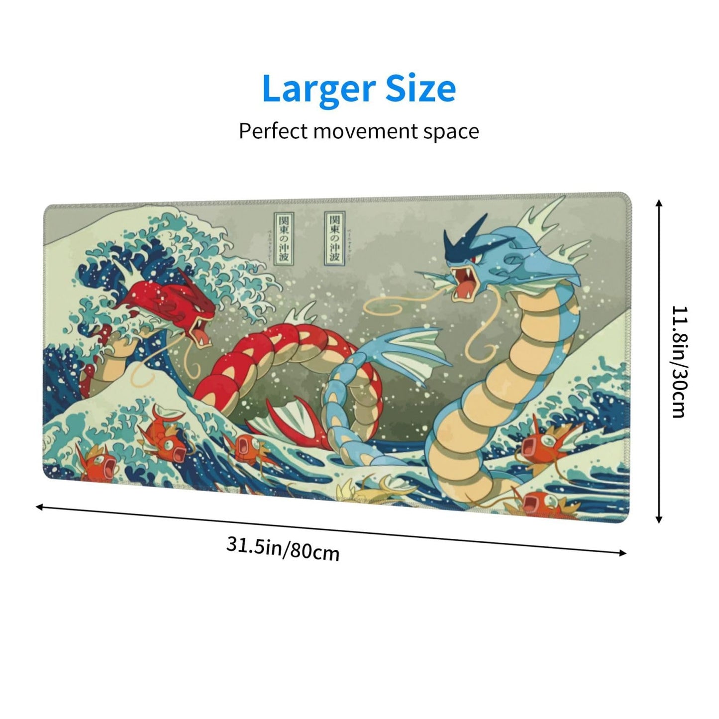 Large Gaming Mouse Pad,Japanese Ukiyoe Anime Dragon Mousepad,Stitched Edges,Non-Slip Rubber Base,Long Extended Desk Mouse Mat(31.5"x12")