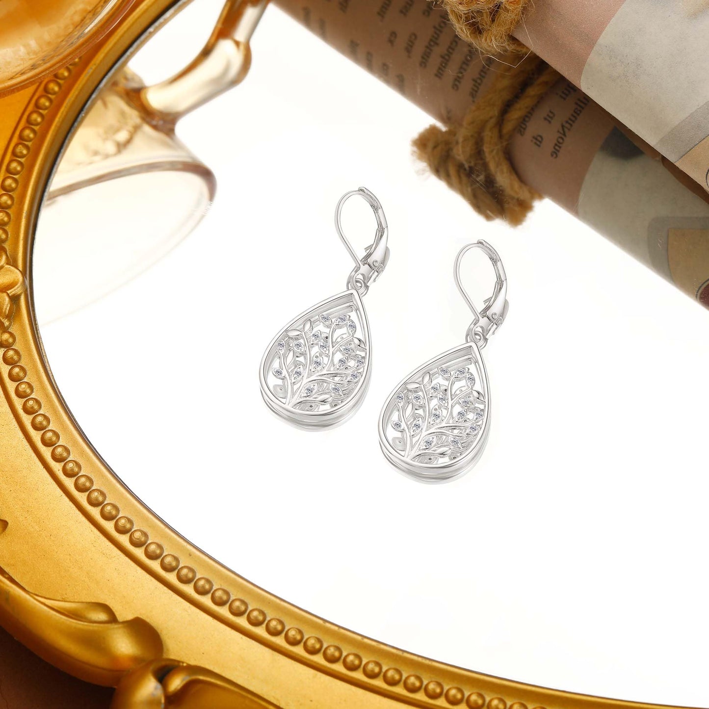 Sterling Silver dangle Earrings for Women Trendy Filigree Teardrop Earrings Lever back Hook Dangle Drop Earring for Gifts (Grass-S)