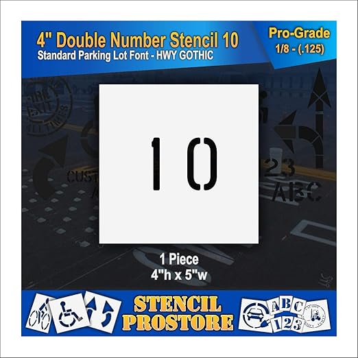 Pavement, Curb, and WheelStop Stencils - 4 inch Double Number Stencil - (10) - 4" x 4" x 1/8" (128 mil) - Pro-Grade