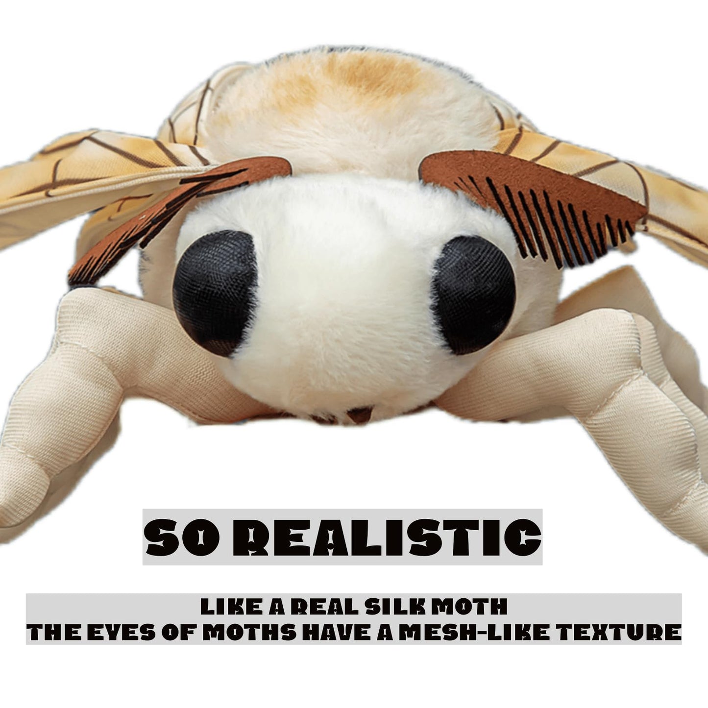 FRANKIEZHOU Simulation Silk Moth Stuffed Animal-White-15in, Soft Moth Plush Toy Gifts for Kids, Baby,Home Decor,Hugging Toy