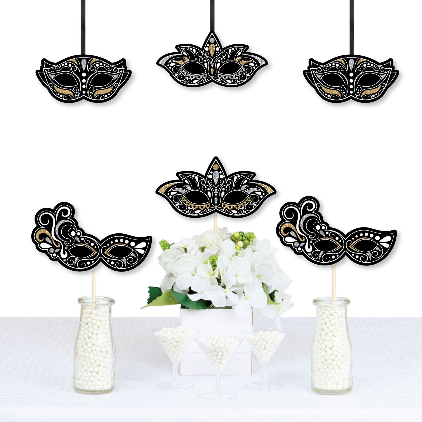 Big Dot of Happiness Masquerade - Decorations DIY Venetian Mask Party Essentials - Set of 20