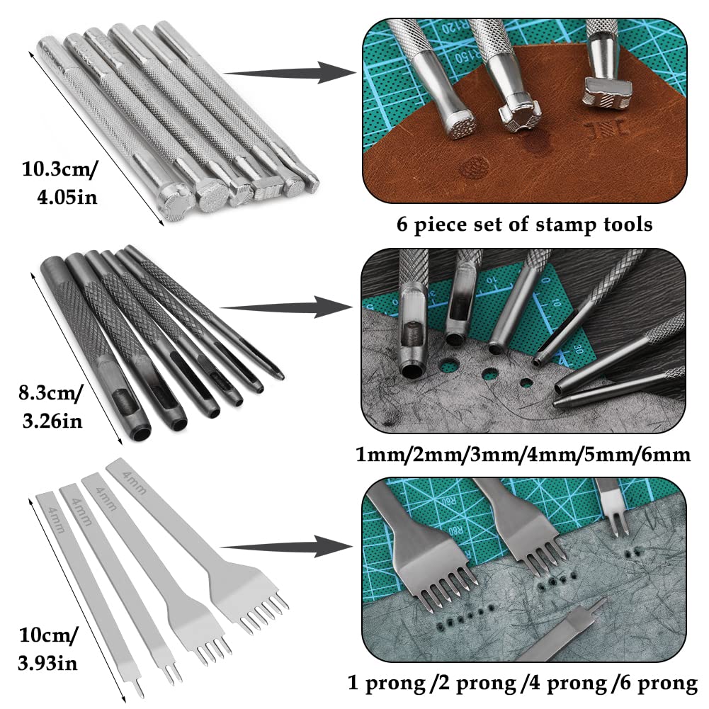 Leather Craft Tools, 60 Pieces Leather Working Tools and Supplies with Storage Bag Cutting Mat Prong Punch Groover Edge Creaser Stamping Carving Knife Awl Hammer for Craft Making DIY Sewing