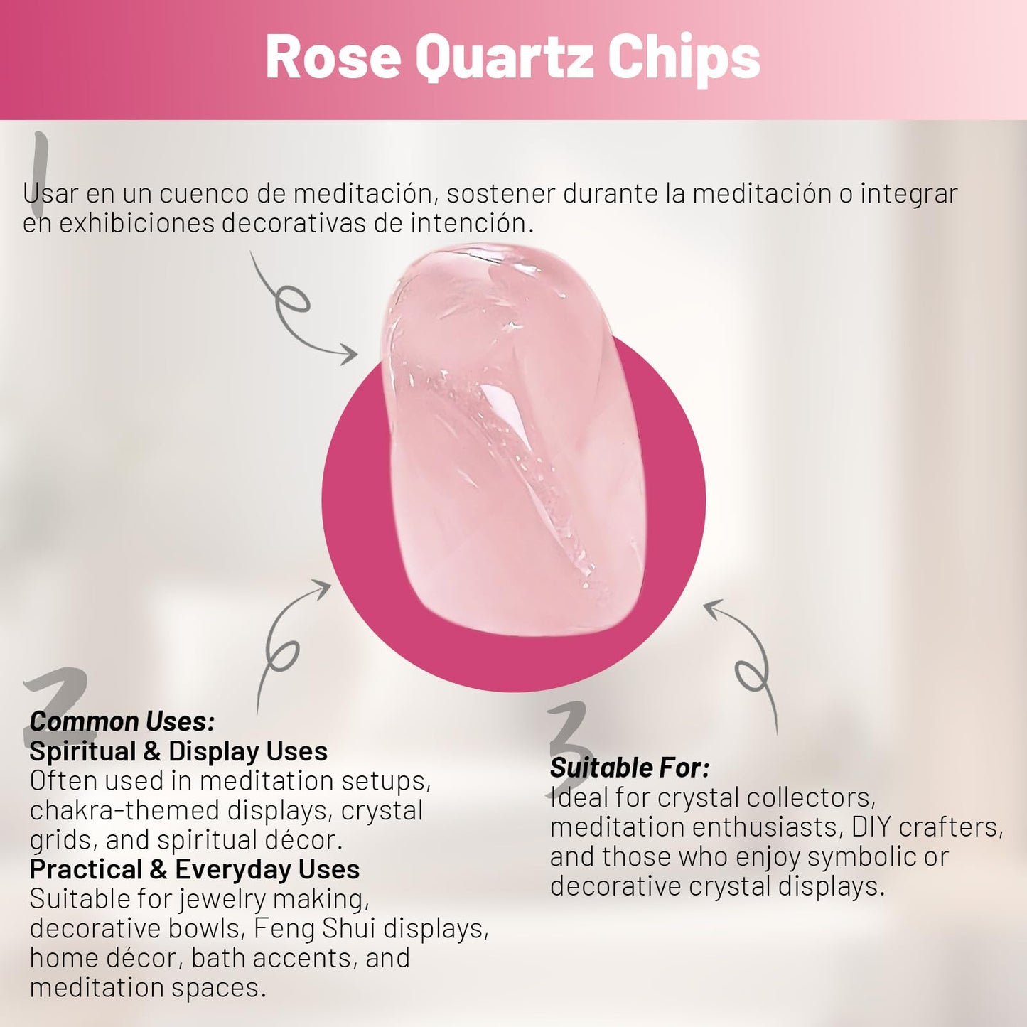 1.1lb Natural Crushed Rose Quartz Crystal Tumbled Chips-Healing Crystals Chips Bulk, Crushed Crystal Gemstones for Crafts, Beautiful Package for Gift (Rose Quartz)