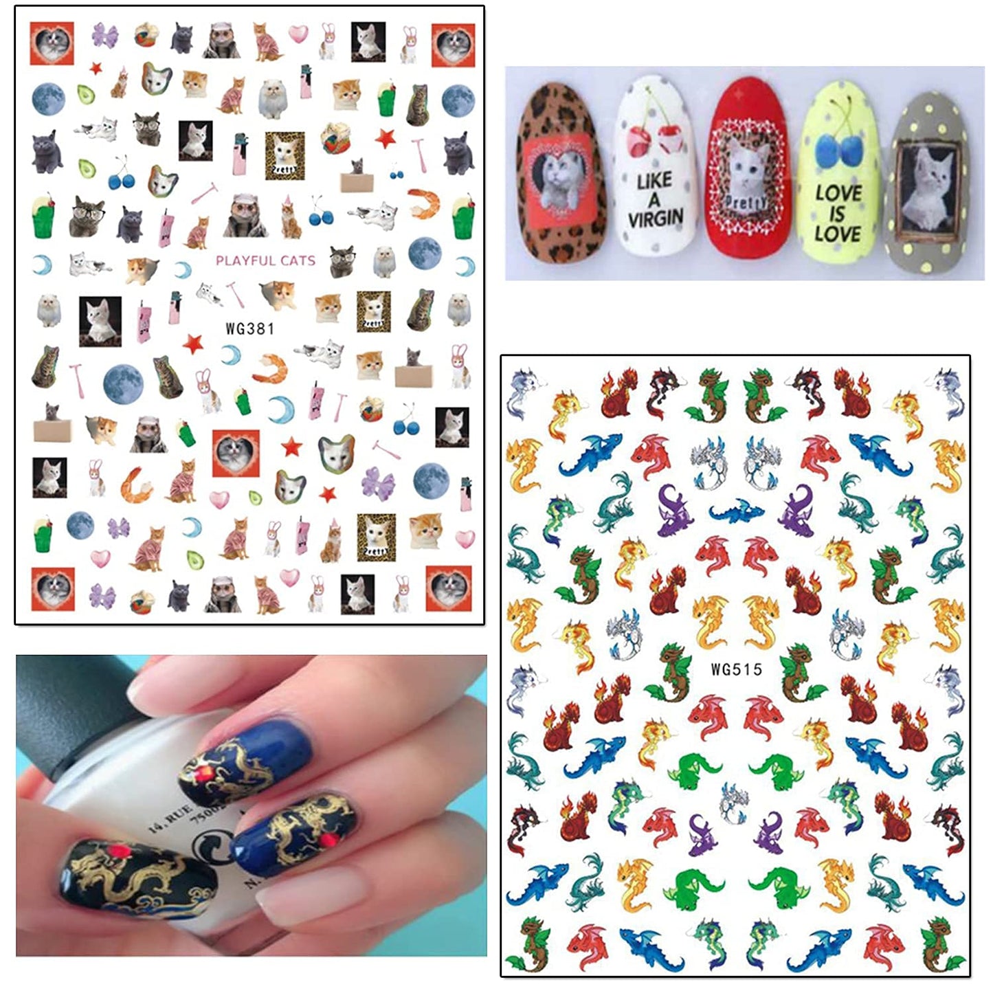 18 Sheets Colorful Nail Art Stickers with 8 Sheets Animal Nail Art Stickers