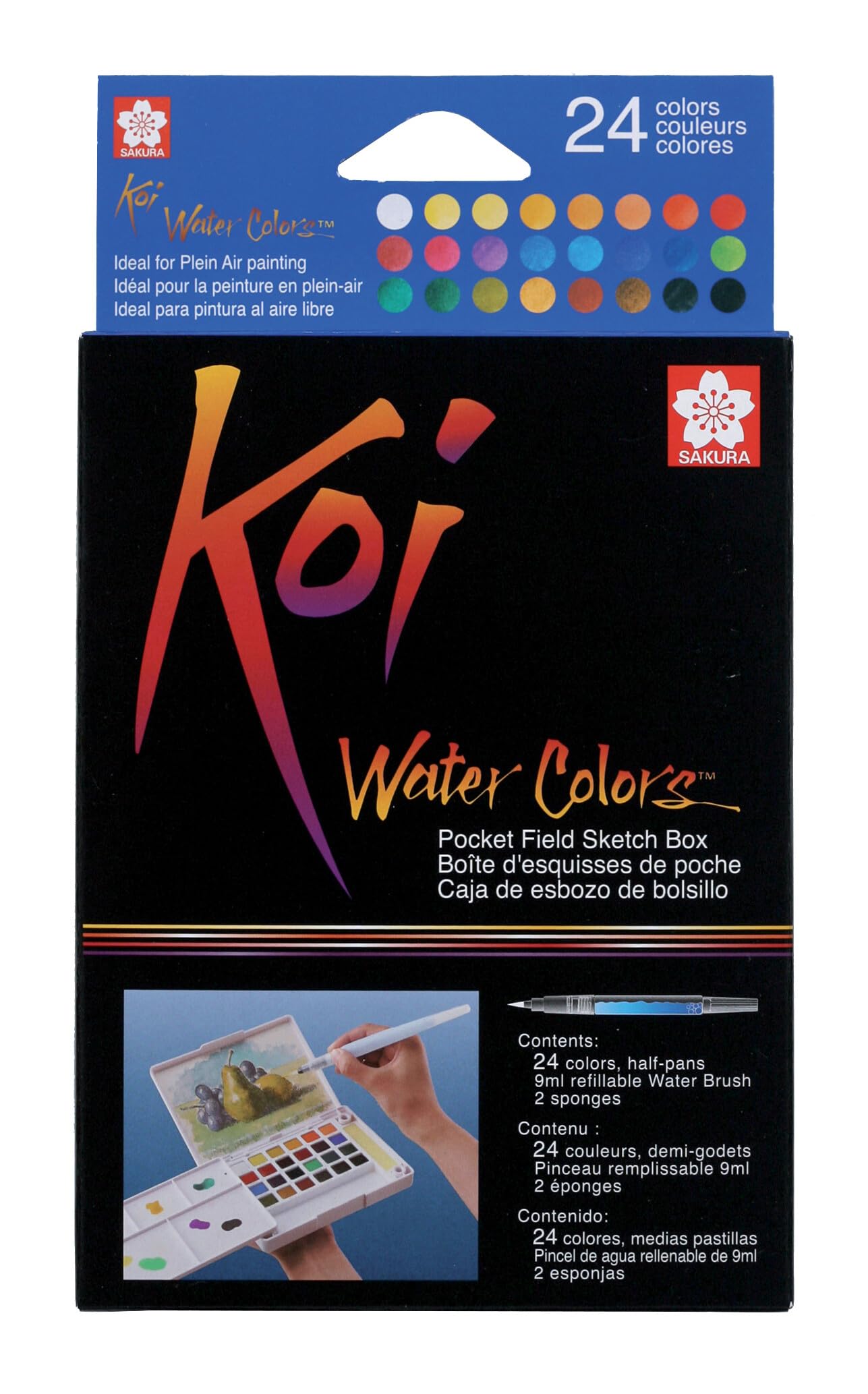 SAKURA XNCW-24N, 24 Assorted Watercolors Field Sketch Set with Brush