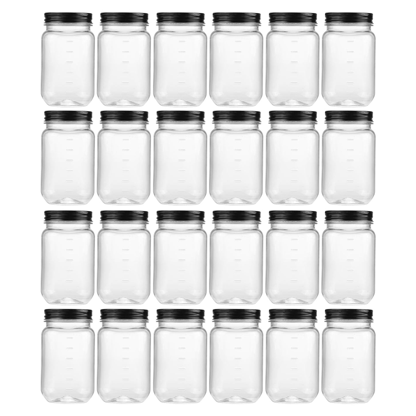 novelinks 16 oz Clear Plastic Jars with Lids, Refillable 16oz Mason Jars with Lids & Storage Containers for Kitchen & Household Use (24 Pack,Black)