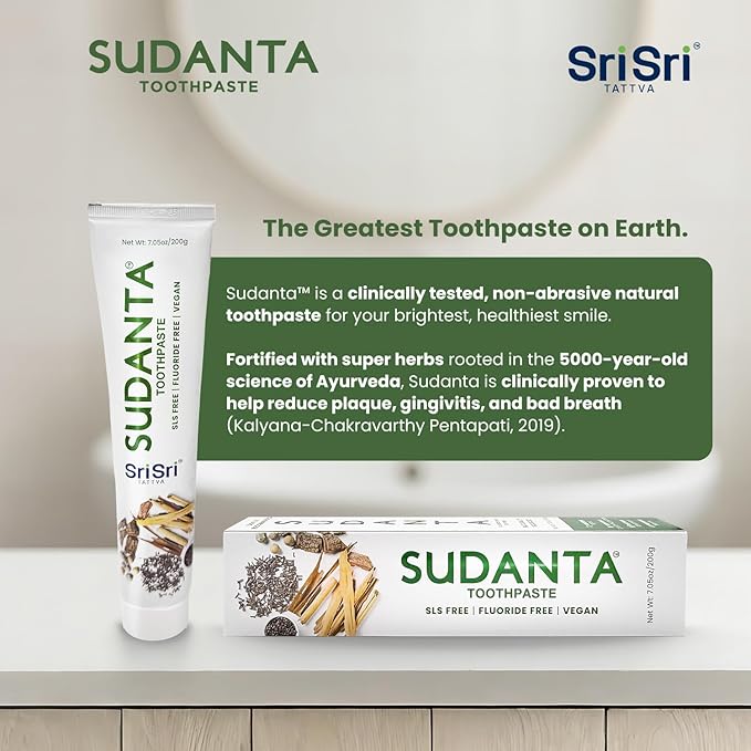 Sri Sri Tattva Sudanta Herbal Toothpaste – SLS Free & Fluoride Free Natural Ayurvedic Toothpaste for Strong Teeth, Healthy Gums & Oral Care – 200 g Pack of 3