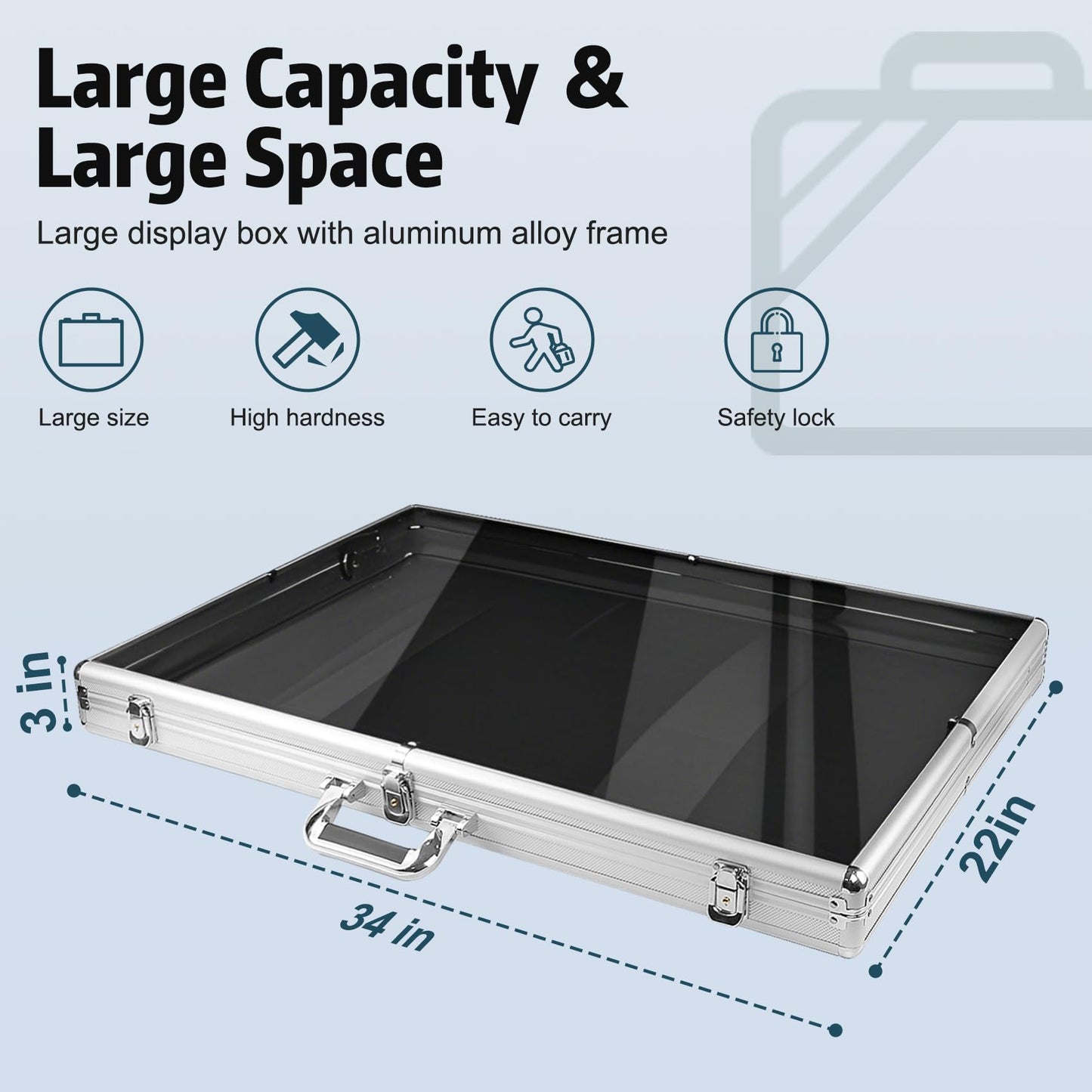 Silver Large 34"x22" Aluminum Show Card Display Case, Lockable Trading Card Display Case with Handle, Sports Card/TCG/Jewelry Display Box Silver