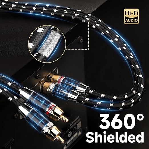 TODN Auidophile 2RCA Male to Male Stereo Audio Cable, OFC RCA Cables for Subwoofer, Home System (9.8ft/3m, 1 Pair)