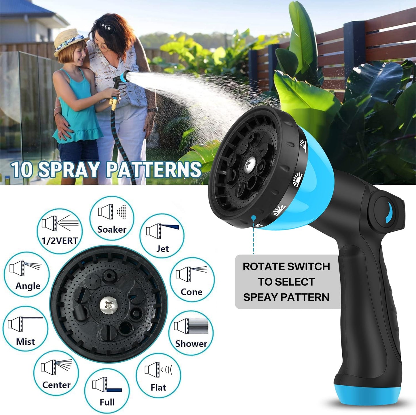 Expandable Garden Hose 75FT-Expanding Water Hose with Thumb-Controlled 10 Spray Nozzles&3750D Outer Fabric, Durable Collapsible Latex Core, Ultra Lightweight & Flexible