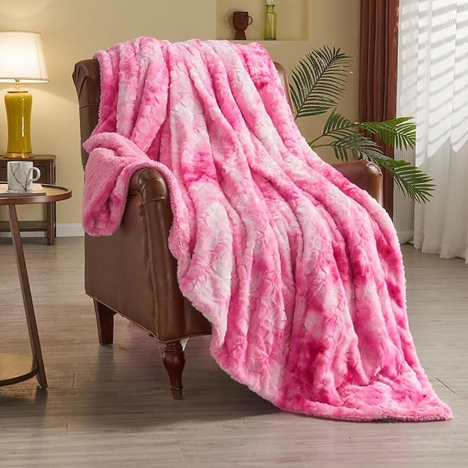 NEWCOSPLAY Super Soft Faux Fur Blanket Twin Size Pink Sherpa Fuzzy Plush Warm Blanket for Sofa Bed (Pink, Twin(60"x80"))