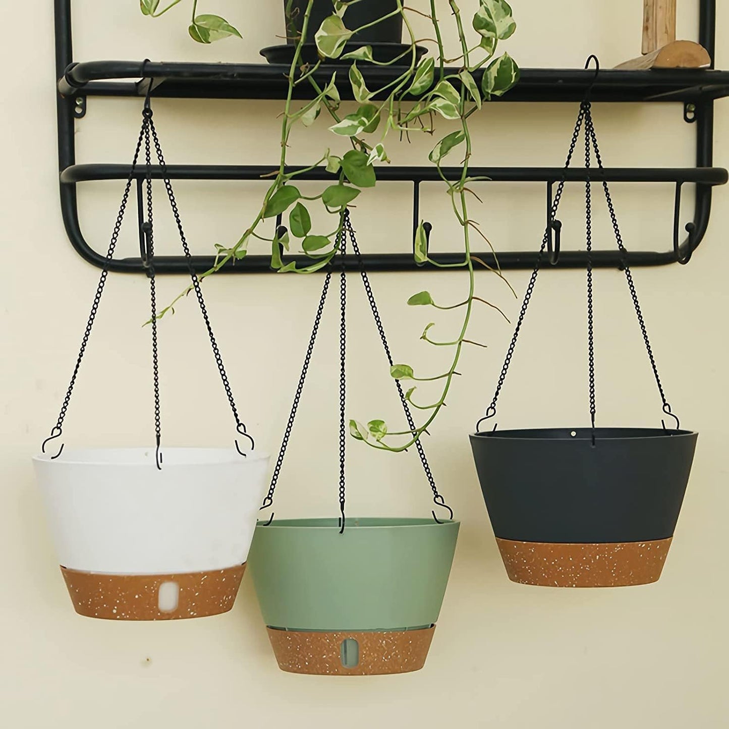ZMTECH 2 Pack 8 Inch Hanging Planters for Indoor Plants, Modern Gray Hanging Planter with Visible Water Level Window & Removable Tray, Decorative Plant Hanger Indoor for Home Decor