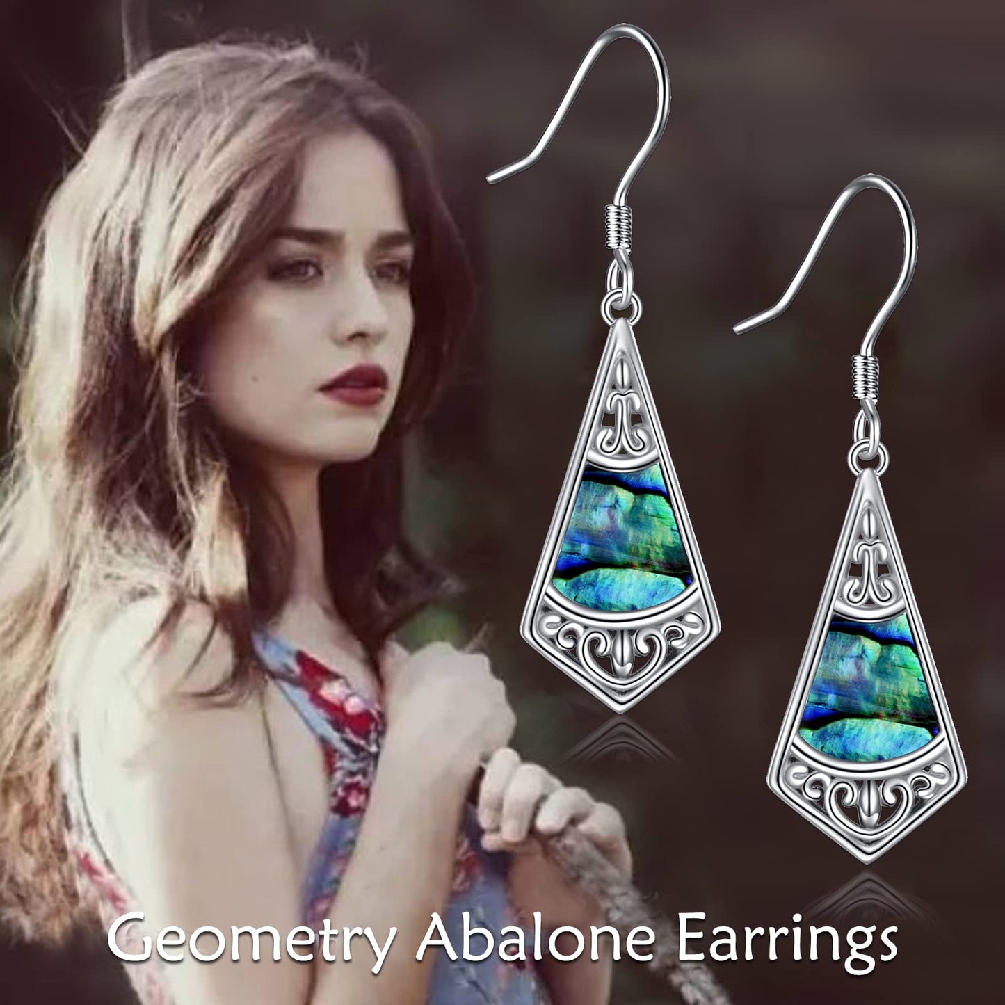 POPLYKE 925 Sterling Silver Abalone Shell Dangle Earrings for Women Geometry Filigree Drop Earrings Abalone Jewelry Gifts