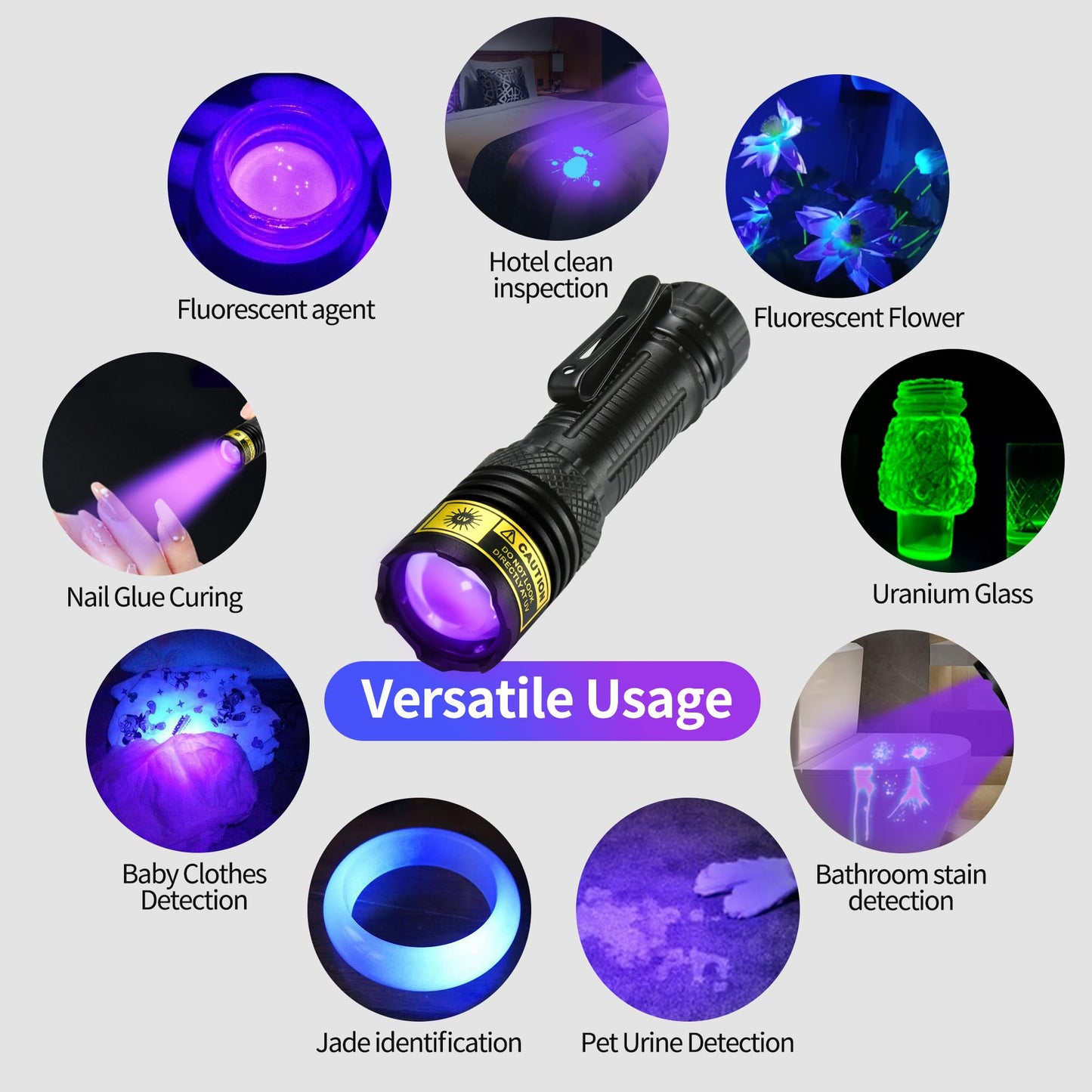 DARKDAWN UV Flashlight 395nm Black Light Mini USB Rechargeable Ultraviolet LED Blacklight Woods Lamp Powerful Fluorescent Portable Detector for Pet Urine Stains, Scorpions, Resin Curing