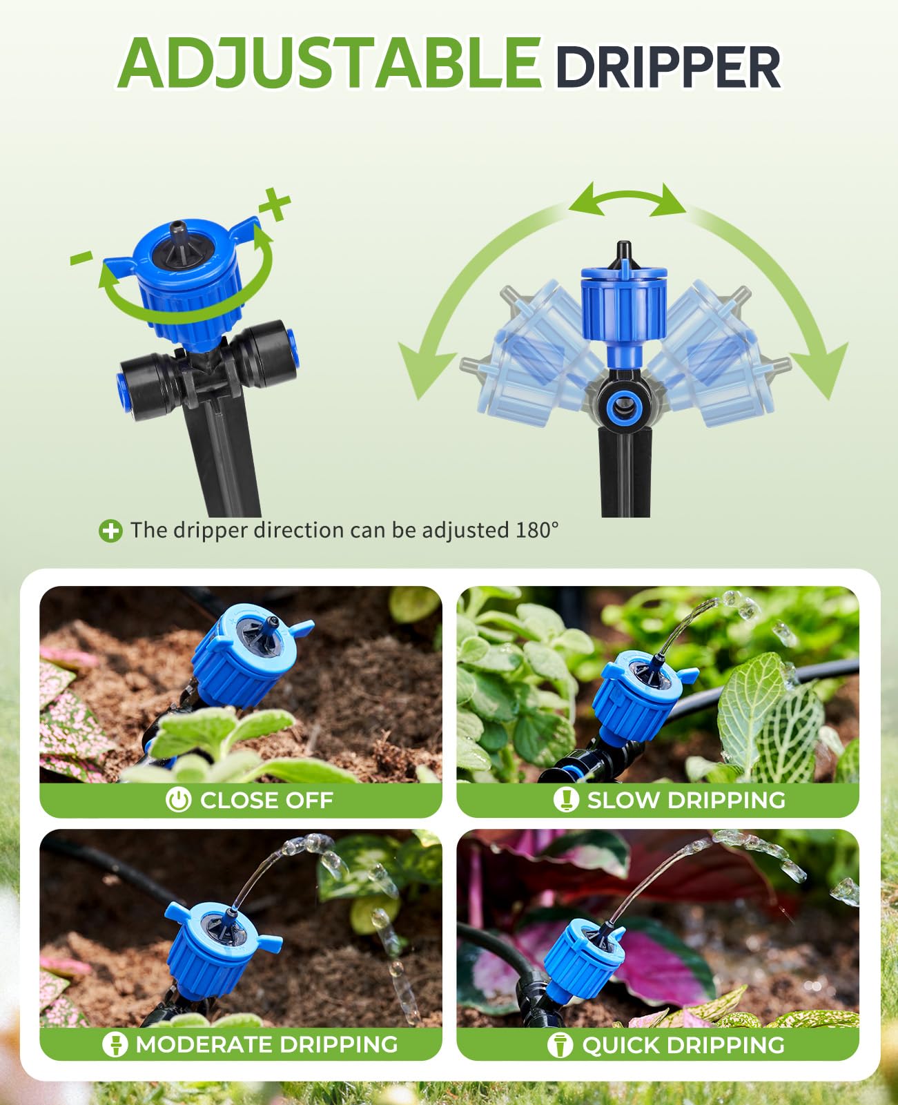 HIRALIY 50FT Pressure Compensated Drip Irrigation System with Timer, No-Leak Quick Connect Automatic Watering System, 12 Adjustable Emitters for Uniform Flow, Garden, Patio, Raised Bed