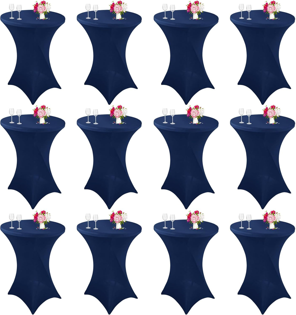 12 Pack Cocktail Spandex Tablecloth 32"x43" Cocktail Table Cover Fitted High Top Round Table for Bar Wedding Birthday Party Banquet (Navy Blue)