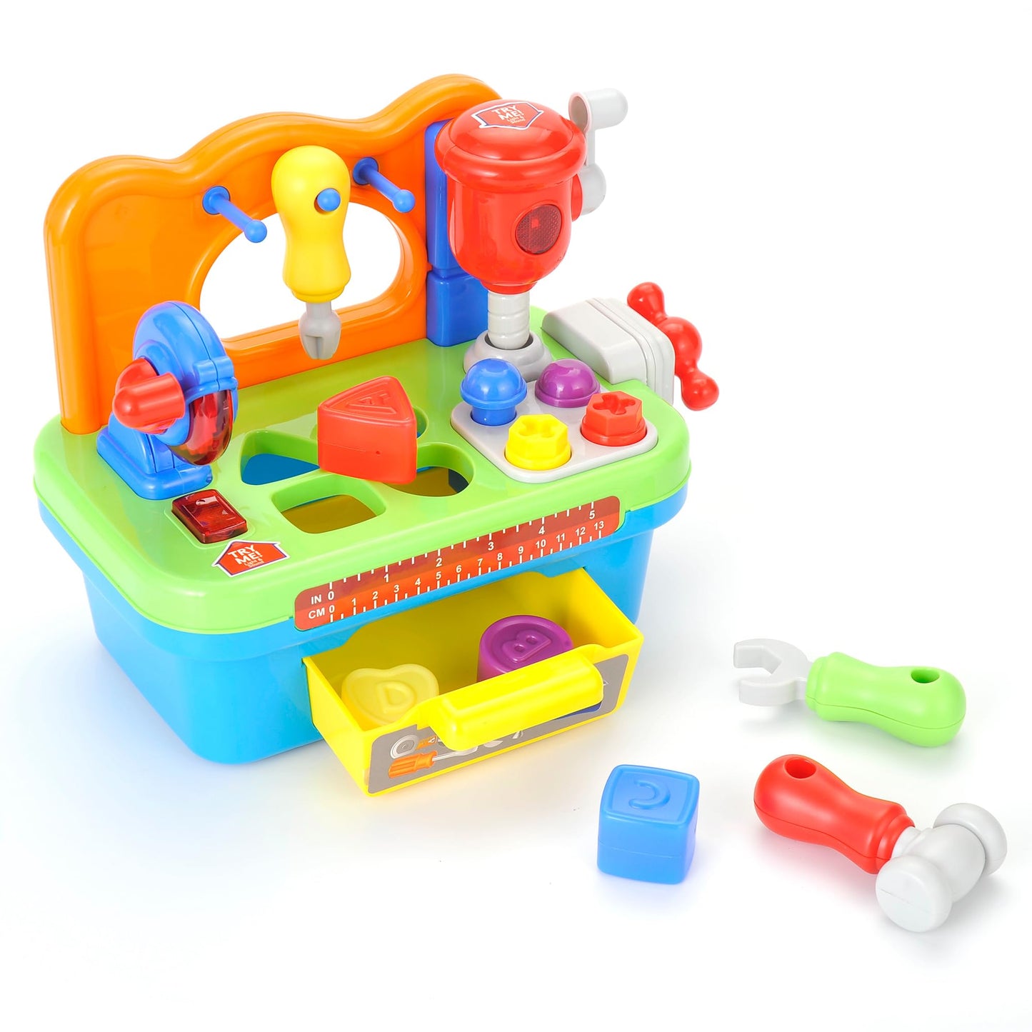 Toddler Tool Bench Toys for 1 Year Old Boy, Kids Tool Bench Toys for Toddlers 1-3, Multifunctional Early Learning Tool Toy Baby Workbench Toy with Light & Sound, Baby Tool Set with Shape Sorter