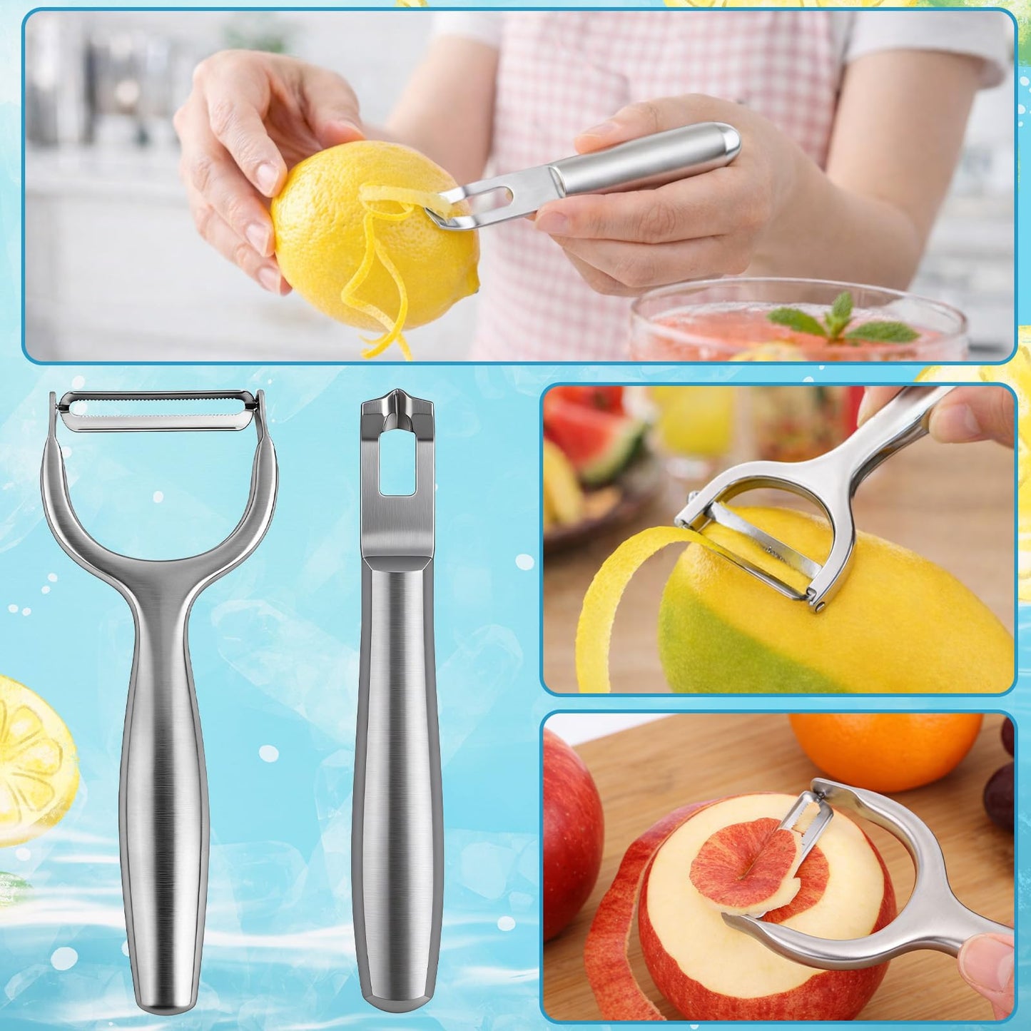 Lemon Zester & Vegetable Peeler Set, Stainless Steel Fruit Kitchen Peeler Grater Tool Practical Handheld Zester for Bar Cocktail Garnishes Culinary Citrus Food Peel Kitchen Use
