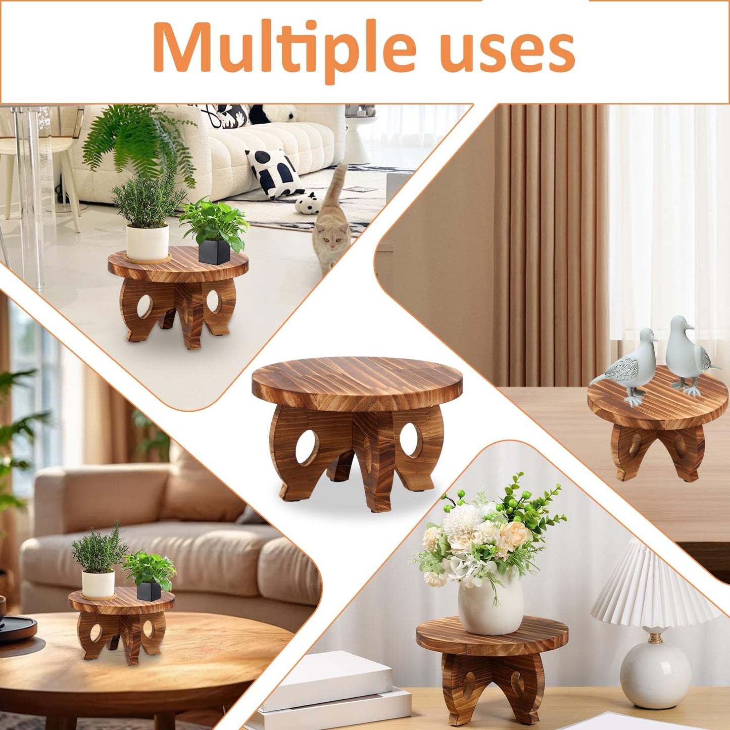 Wood Round Shape Planting Pedestal Stand, Plant Pot Display Stand, Sturdy Planter Stool Decorative Flower Pot Stand, Multipurpose Tabletop Planting Holder With Long Screws for Balcony Indoor (Coffee)