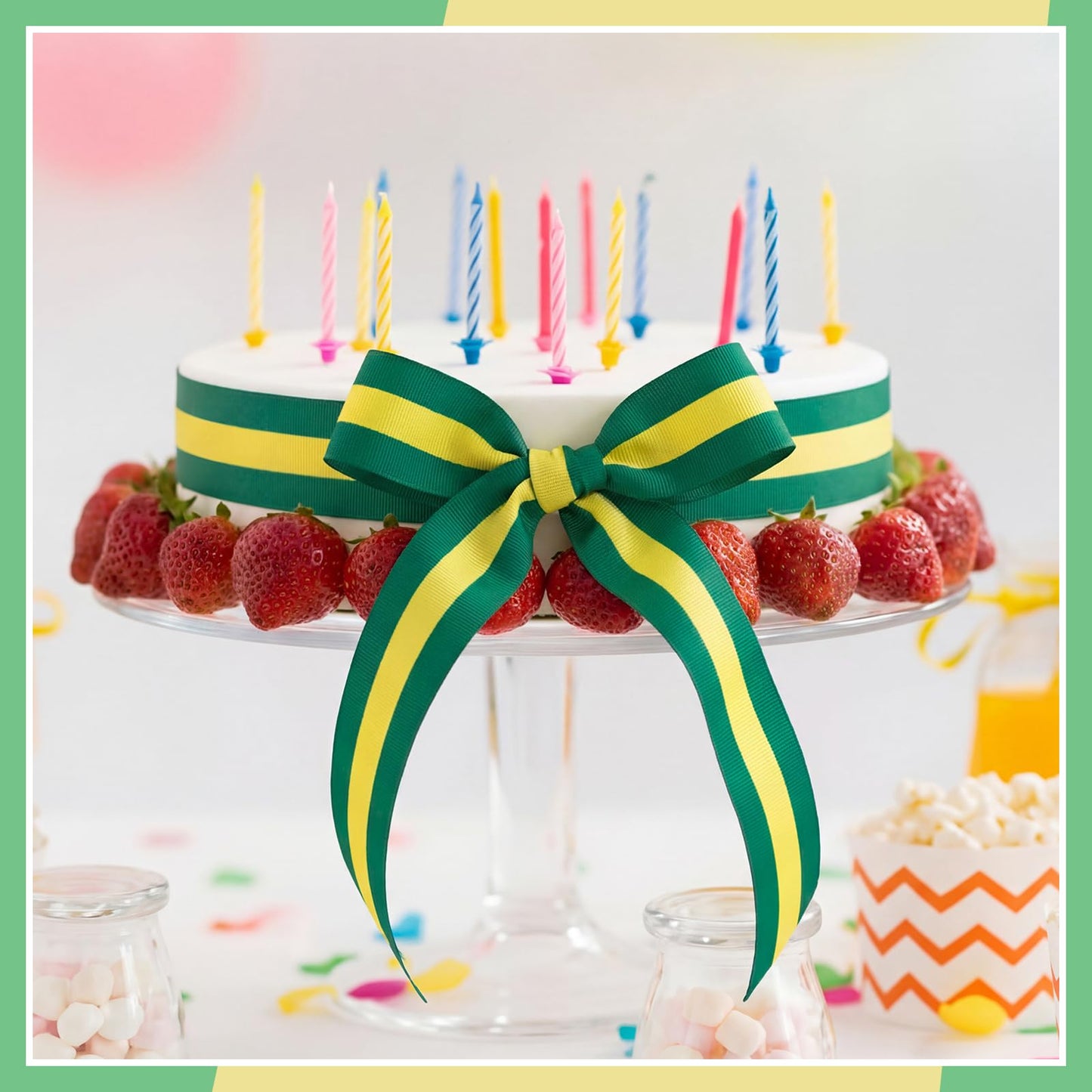 Cunno 3 Rolls Green Gold and Yellow Stripe Grosgrain Ribbon Decorating Material Double Face Polyester Fabric Ribbons Roll for Christmas Home DIY Gift Wrapping Crafts, 0.4, 0.87, 1.5 Inch Wide, 15 Yard