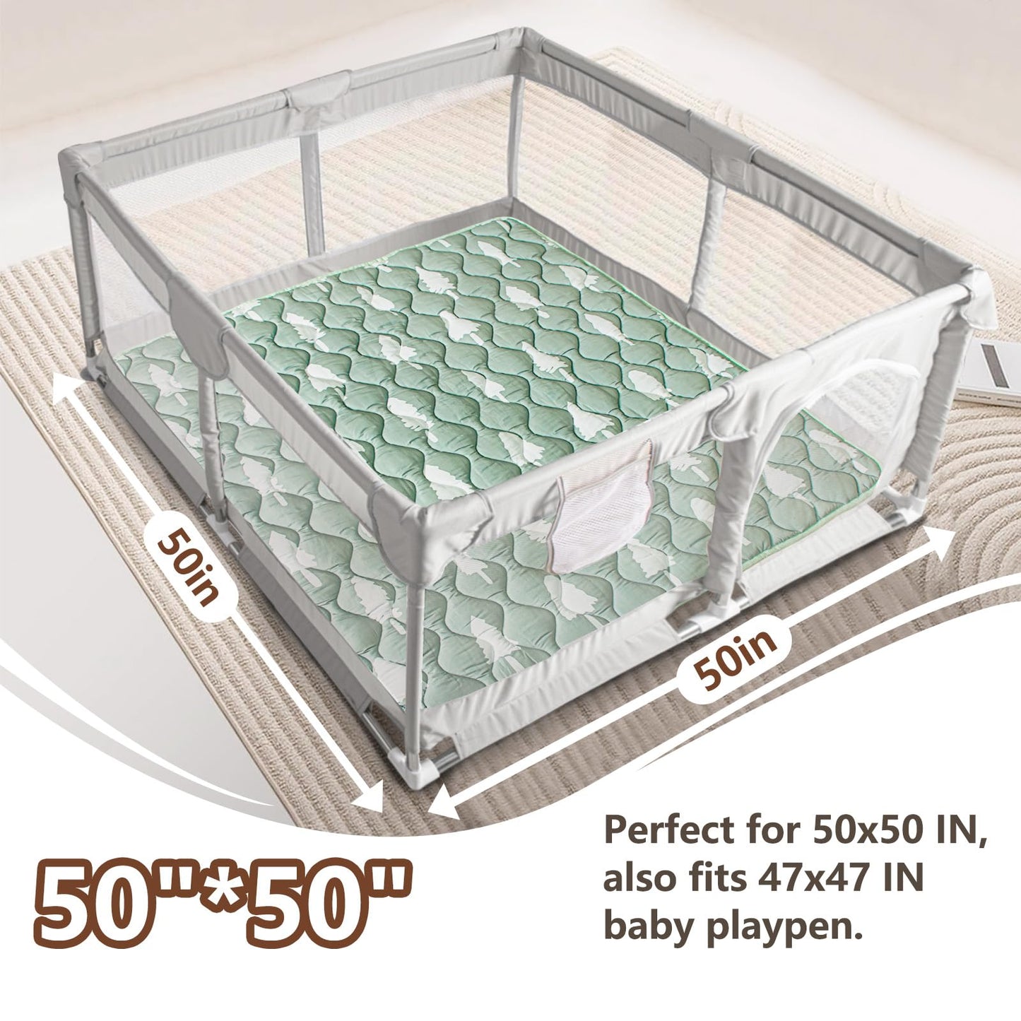 Beavtaens Baby Play Mat, 50x50 Playpen Mat with Super Soft Touch, Activity Mats with Upgraded Anti-Slip Bottom, Machine Washable Crawling Mats for Floor & Picnic(Trees)