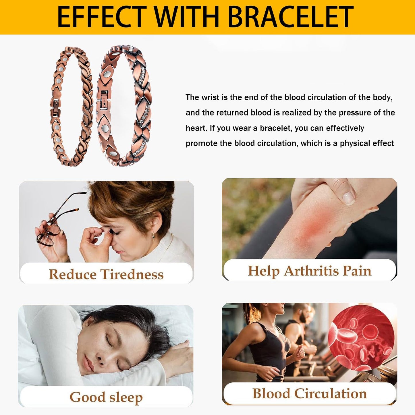Copper Bracelet for Women, 99.99% Pure Copper Megneetic Bangle Arthritis, Effective Neodymium Lympunclog, Titanium Steel Heart Crystal Bracelets, Pulsera de Cobre para Mujer