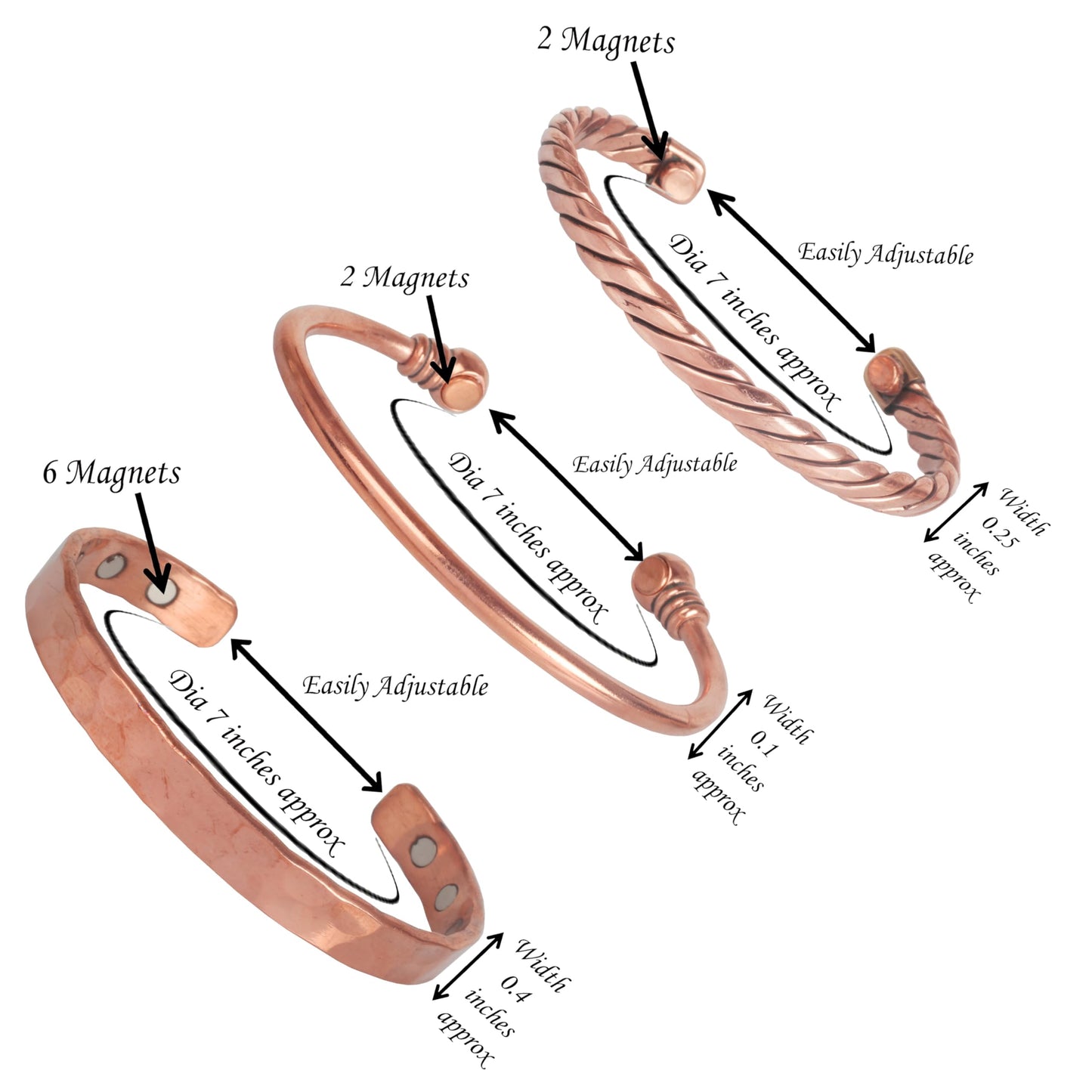 Touchstone copper bracelets | gift for men women |adjustable 100% pure solid real magnetic jewelry | handmade bracelet set combo | rope braided tibetan bangles. Set of 3 different designs