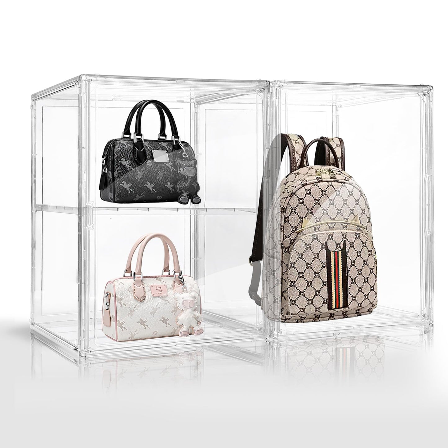 Hinleemly 2 Pack Purse Organizer for Closet,Acrylic Display Box for Handbag Organizer,Multi-Layered Storage Box Handbag Storage with Magnetic Doors Suitable for Collectible Handbags Knapsack