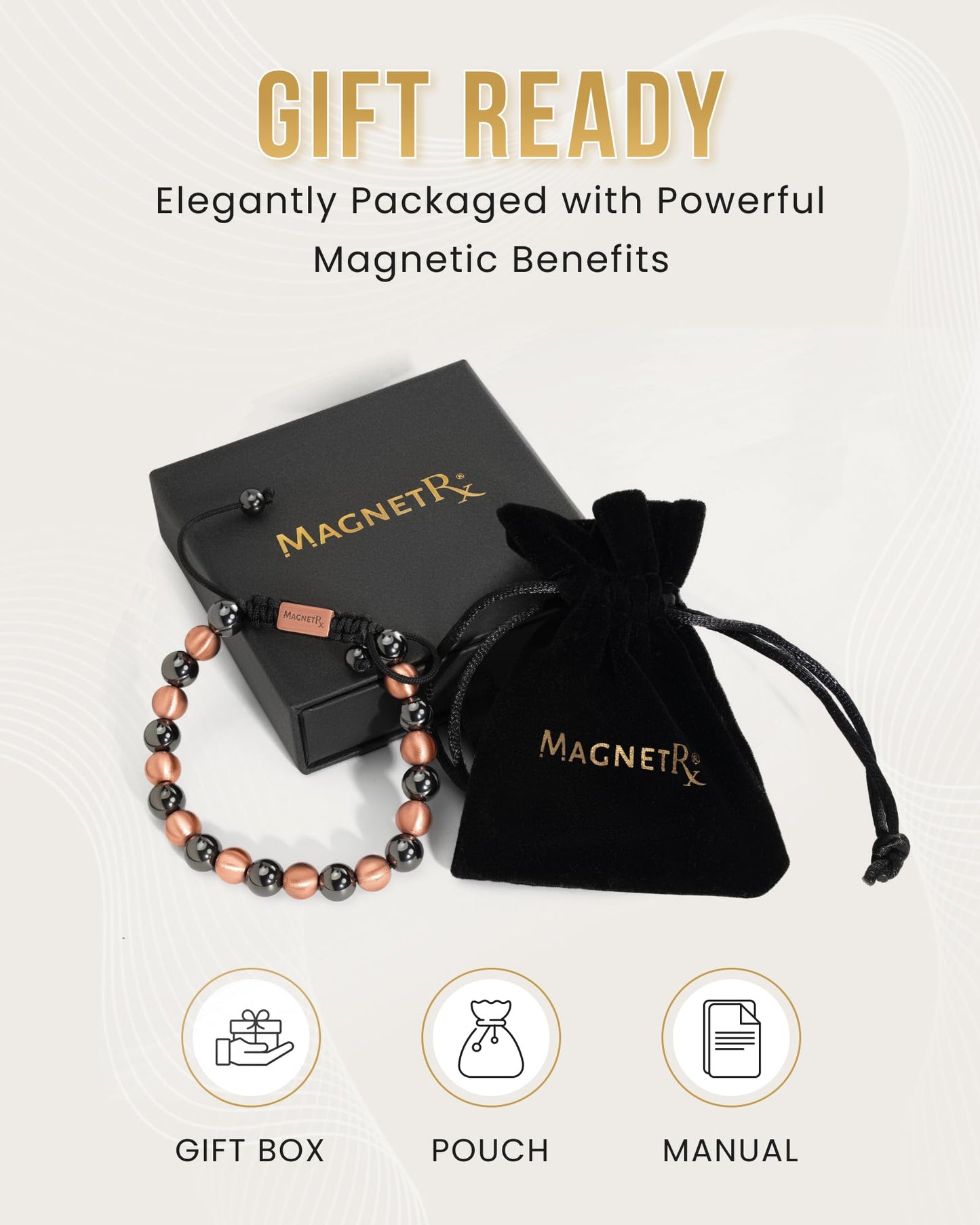 MagnetRX® Magnetic Bracelets for Men & Women – MAX Strength Magnetic Hematite & Copper Bracelet with 8mm Solid Copper Beads (Single Copper)