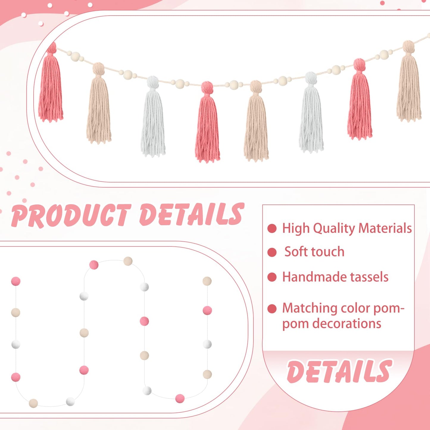 SmoothNovelty 139 Pcs Felt DIY Custom Banner Kit Include 104 Letters 18 Swallowtail Flags 15 Pennants 2 Pcs Pom Pom Garland Tassel Pompom Decoration for Home Baby Shower Birthday(Baby Pink)
