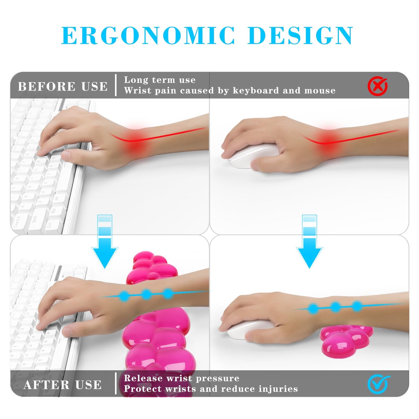 Gel Cloud Keyboard and Mouse Wrist Rest, Cute Wrist Support and Arm Support Keyboard Rest for Keyboard and Mouse Typing Pain Relief，Suitable for Office/Computer/Laptop/Gaming (Transparent Red)