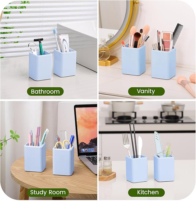Luxspire Toothbrush Holders, 2 PCS Diatomite Toothbrush Cups, Fast Drying Toothbrush Holders for Bathroom, Toothpaste Holder for Bathroom Countertop, Blue