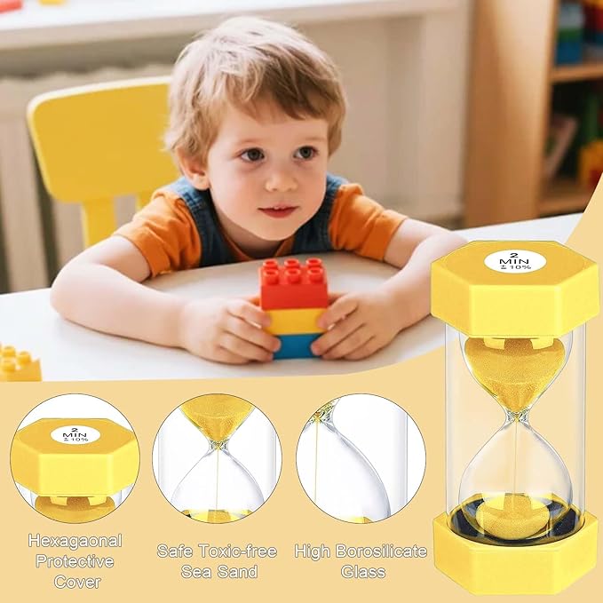 20 Minute Hourglass Sand Timer, Plastic Hexagon Hourglass Sand Clock 20 Min, Reloj De Arena 20 Minutos,Unbreakable Green Hour Glass Sandglass for Classroom Games Kitchen (Yellow)