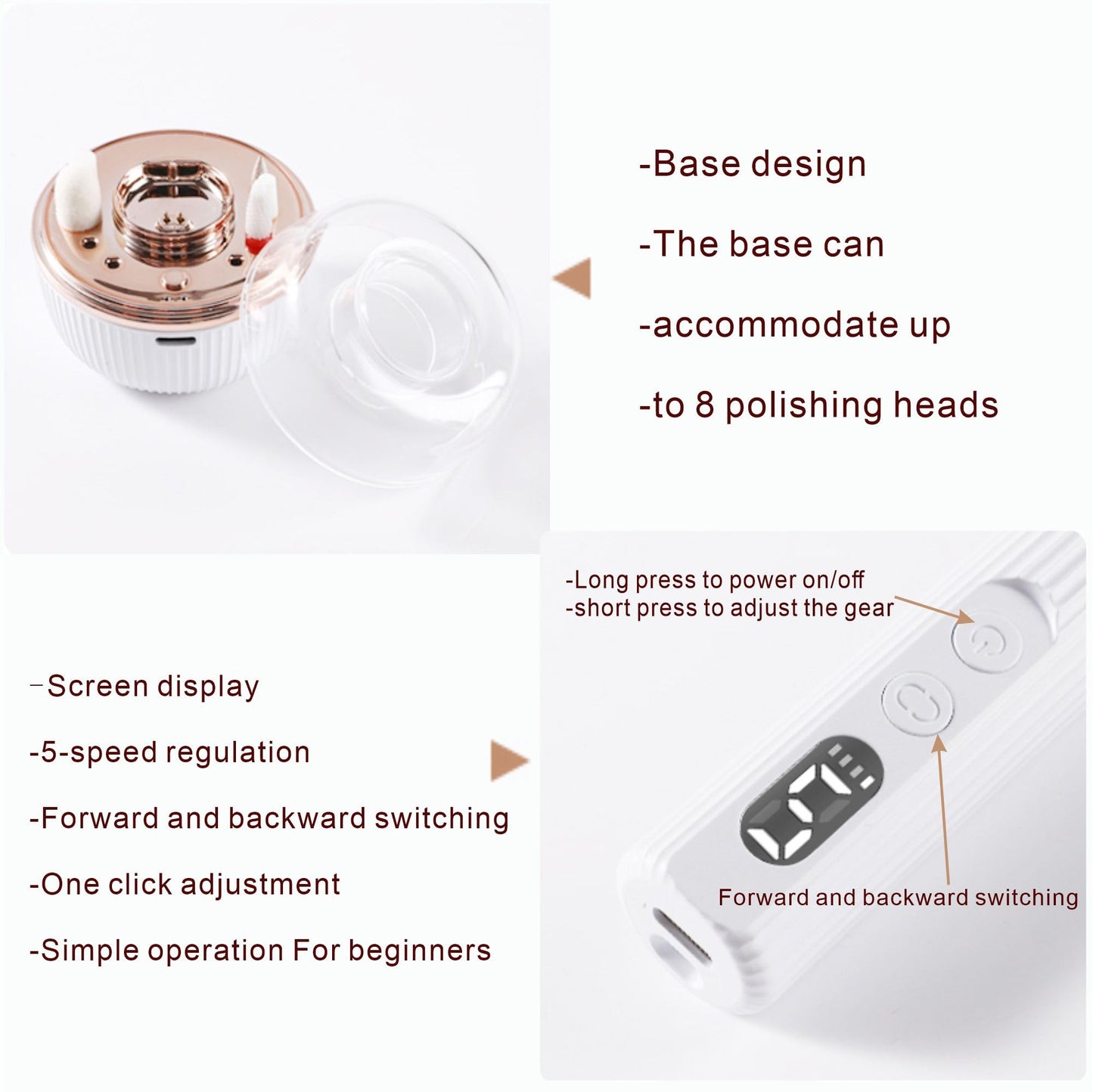 Suonee Electric Nail Drill File Professional - Cordless Nail Drill Filer Machine for Acrylic Nails Polishing, U V Lamp,Charging Base,5 Speed,Nail Grinder, Manicure Pedicure Kit for Salon Home