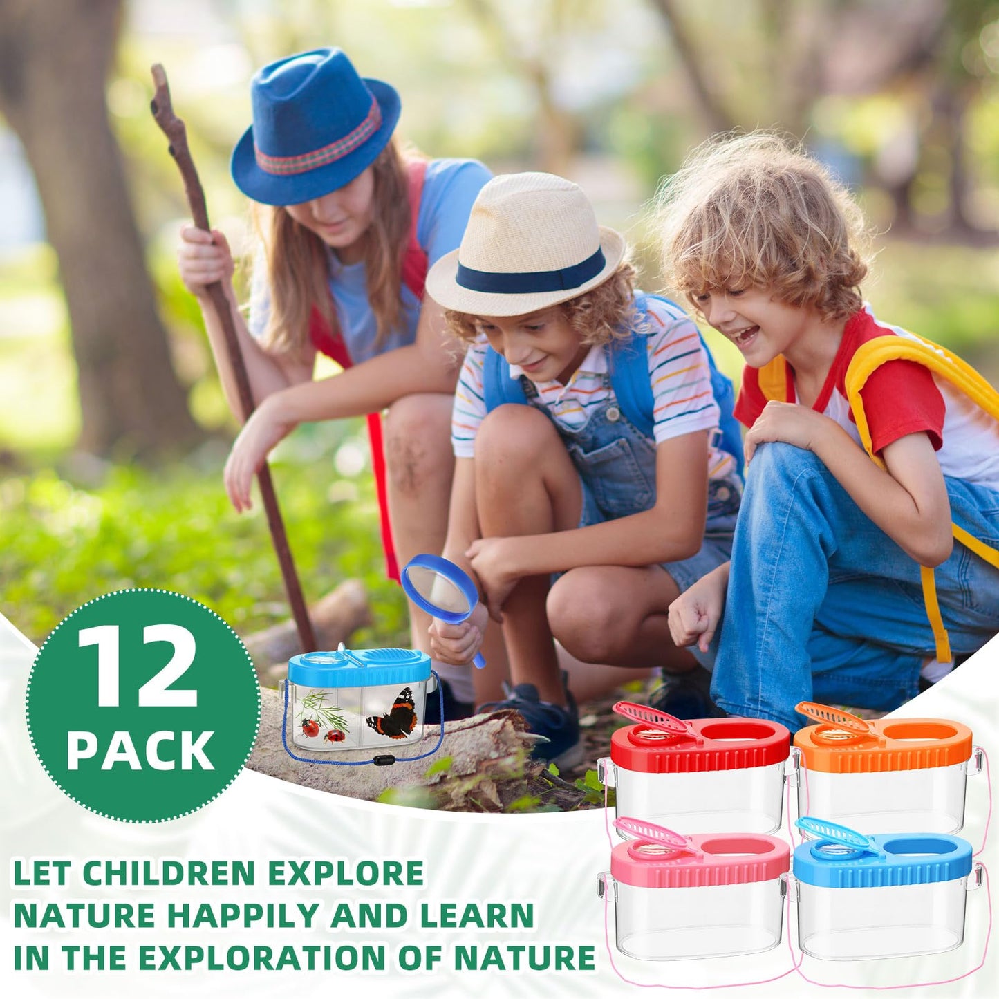 Halloscume 12 Pcs Insect Bug Viewer for Kids Explorer Outdoor Set Bug Catcher Containers for Insects Magnifying Insect Box Observation Kit for Science Nature Exploration Collecting