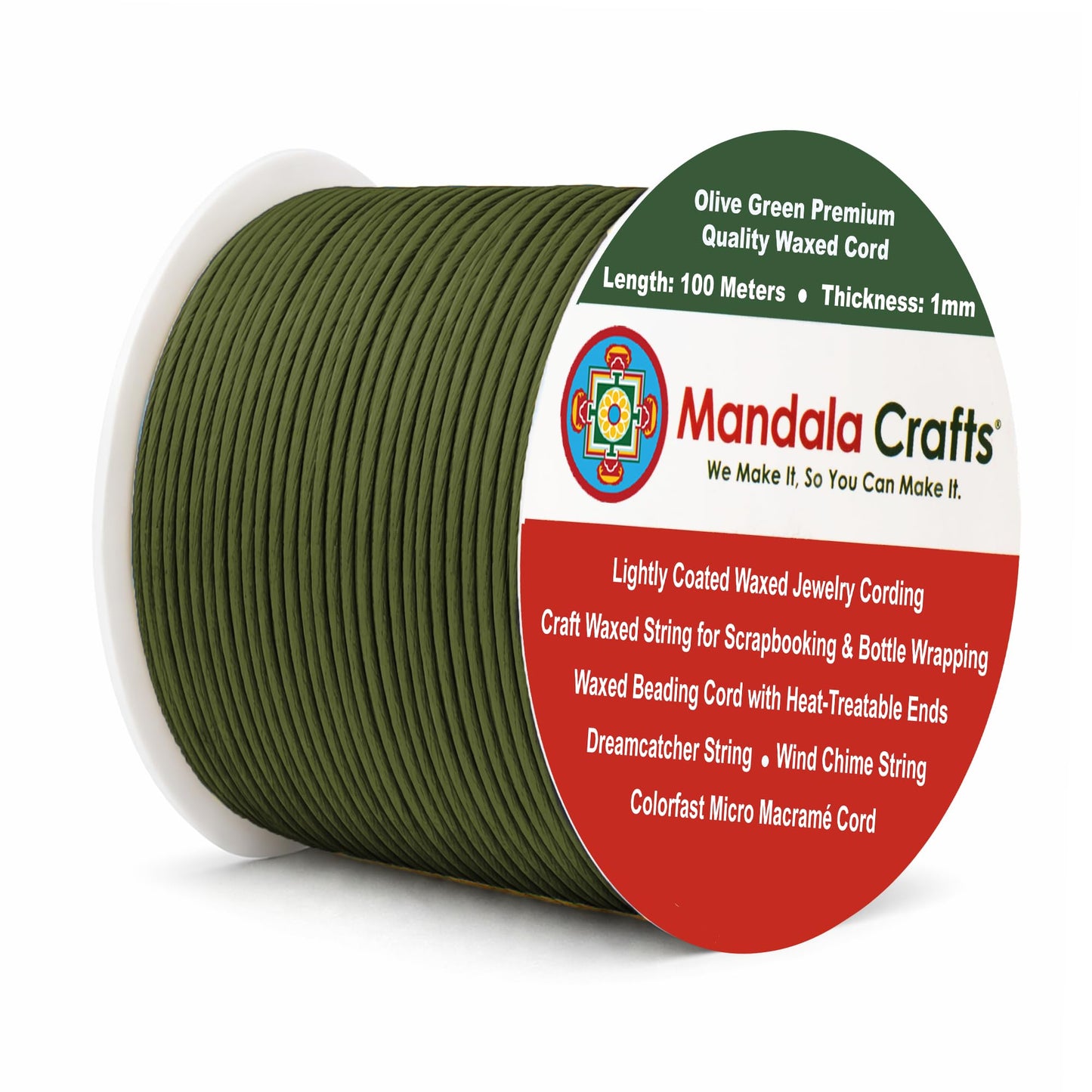 Mandala Crafts 1mm Dark Olive Green Cotton Waxed Cord for Jewelry Making, 109 Yards – Waxed Cotton String for Decorative Knotting and Accessory Assembly