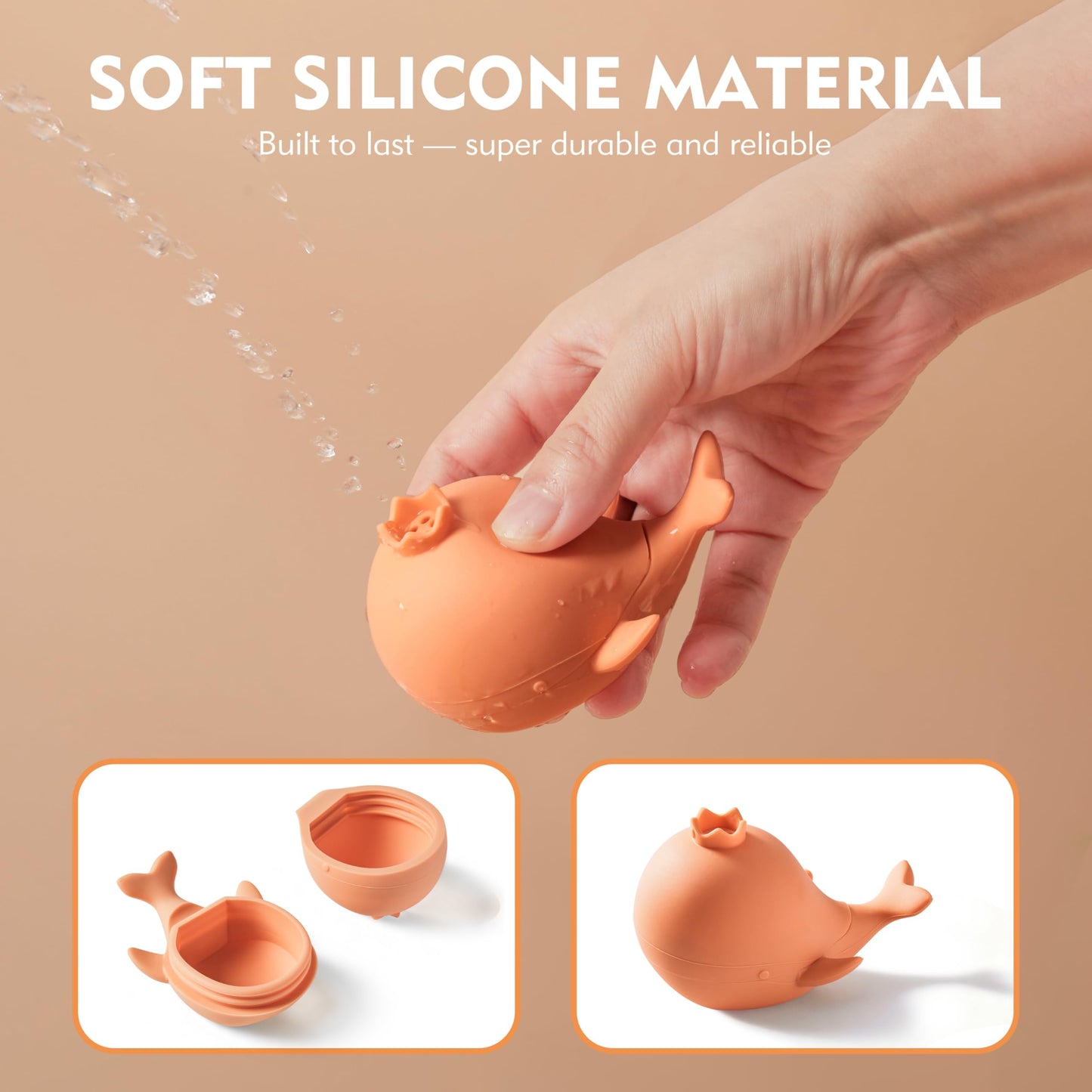 MarcZero Princess Silicone Bath Toys 8Pcs for Toddlers Kids Babies,Bathtub Water Toys,Soft Squeezable Easy-Grip Pool Toys Set (Peach)