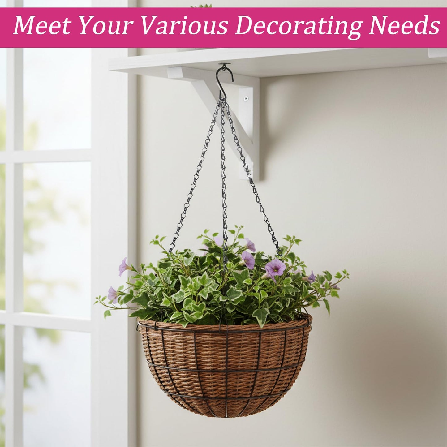 Jeffdad 3 Pack 16 Inch Hanging Basket Chain, Flower Pot Chain with Hooks 3 Point Plant Pot Replacement Chains Hanger Flowerpot Chains Replacement PlantHangers for Planters Bird Feeders Lanterns