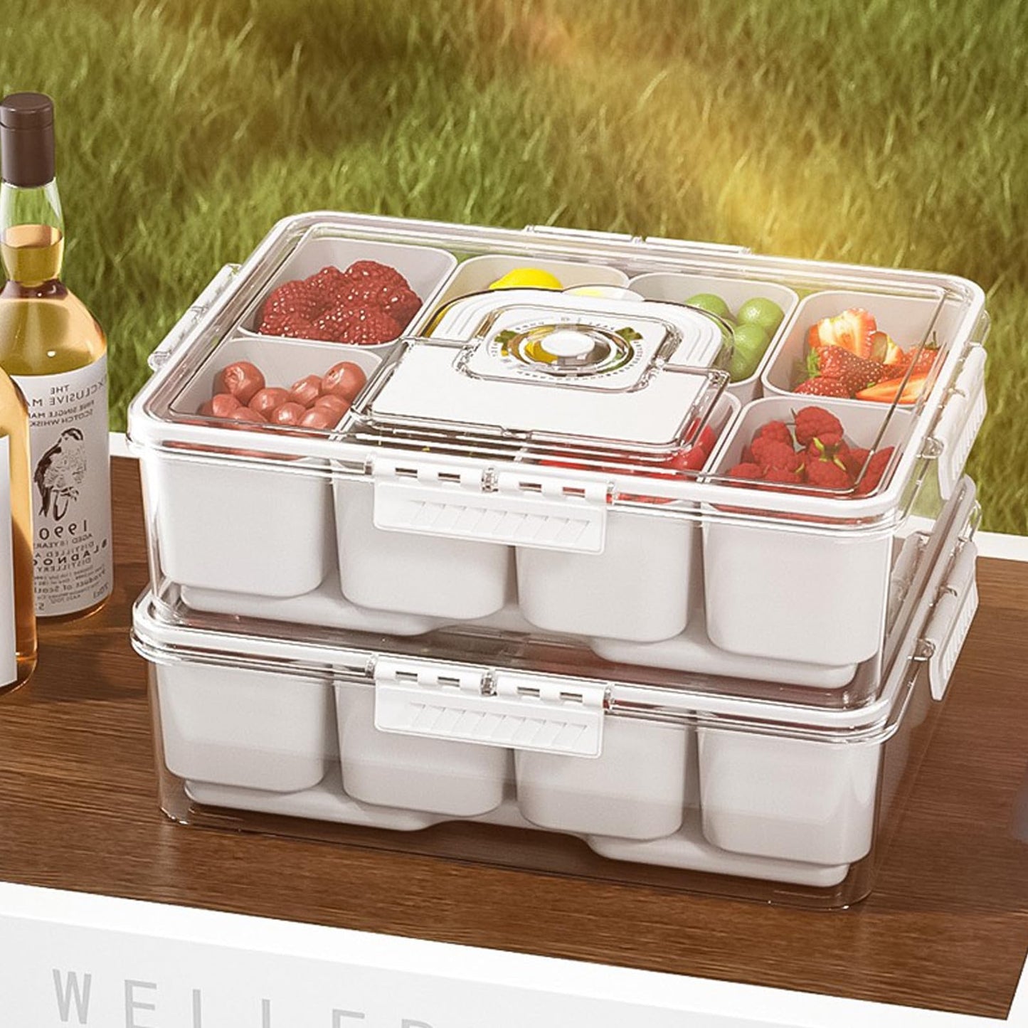 Bivpreom Snackle Box Container With Ice Pack，Chilled Serving Tray，Snackle Box With Ice Pack & Lid & 8 Compartments