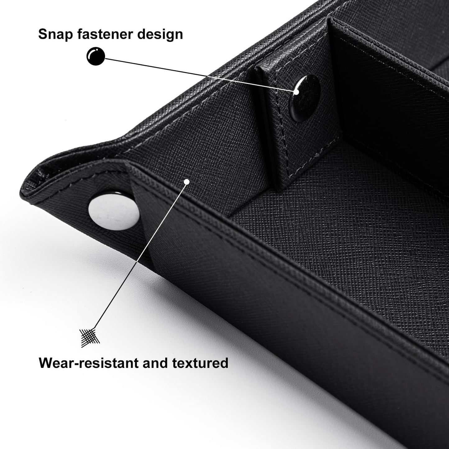 BONNY DODO Valet Tray for Men PU Leather Tray Organizer with Partition, Storage Keys, Watch & Practical Storage for Table Nightstand Living Room Bedroom (Black)