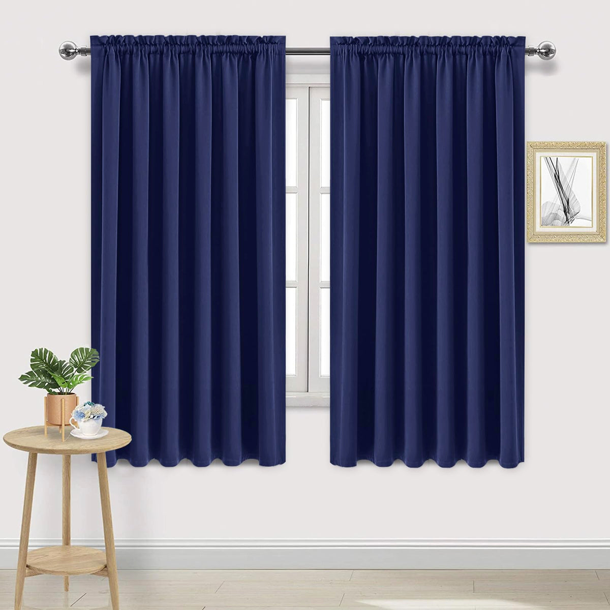 Wide Blackout Curtains for Bedroom Living Room 70 x 63 Inch Long Navy (2 Count)