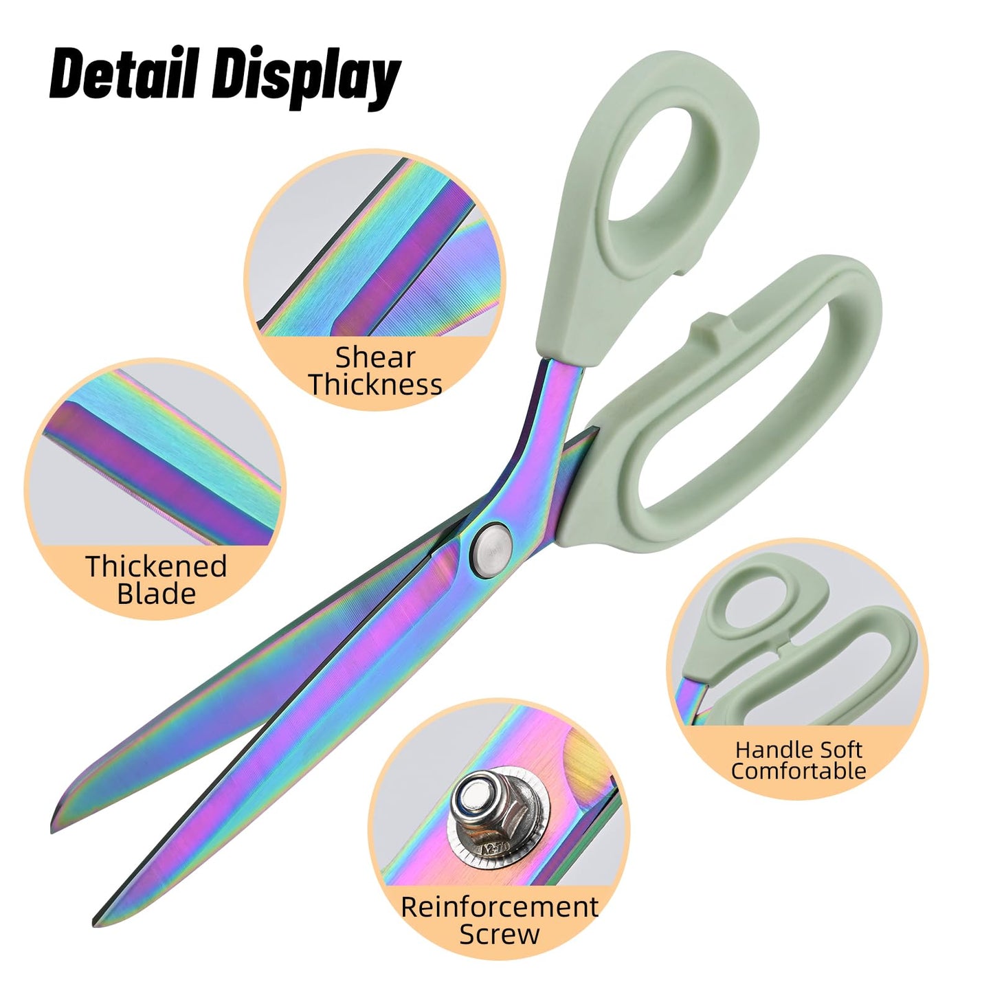 Premium Fabric Scissors Heavy Duty Multi-Purpose Titanium Coated Stainless Steel Leather Sewing Tailor's Scissors with Comfortable Handles, Craft Clothing shears (9.8Inch)