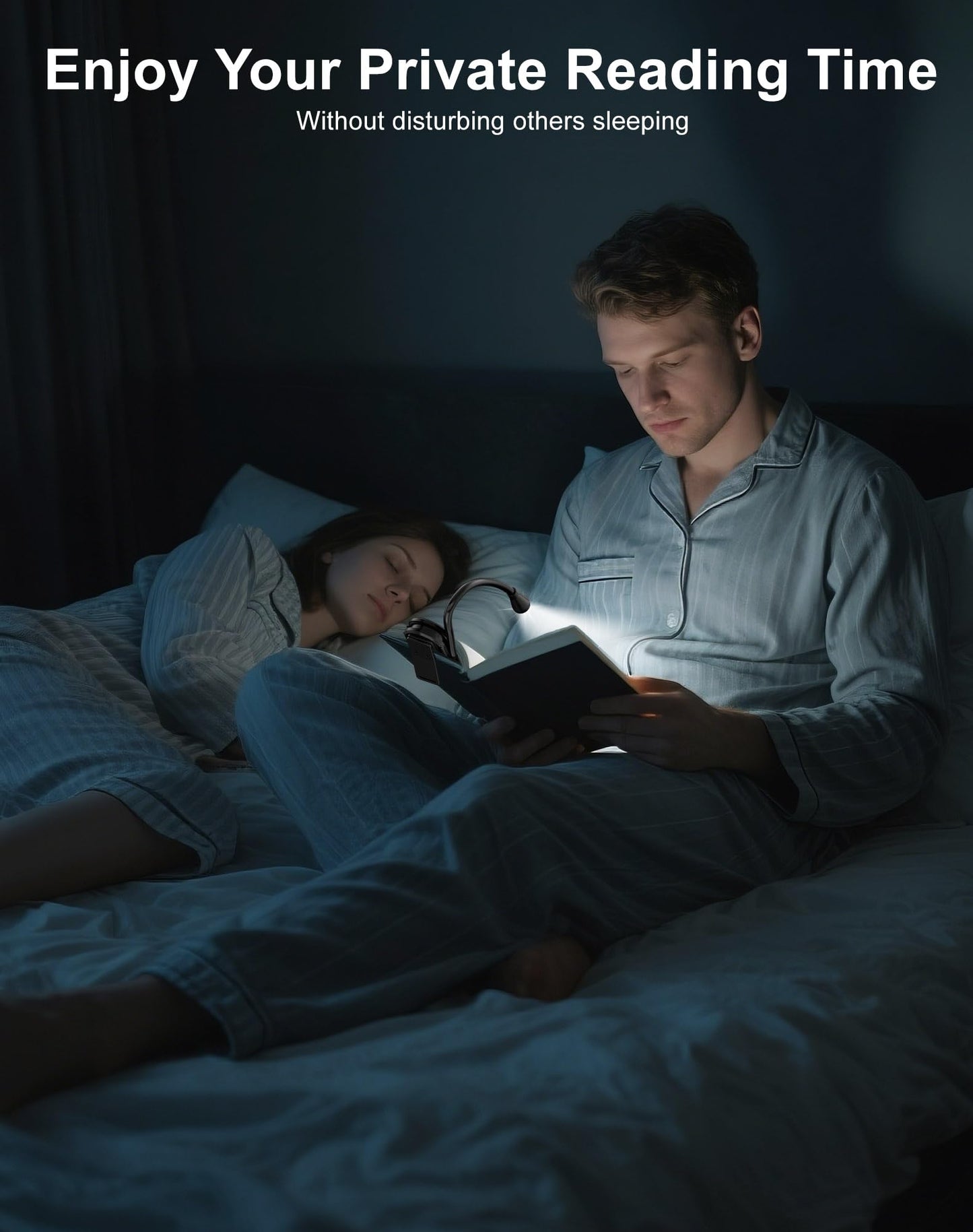 Siuyiu Extendable Book Lights for Reading at Night, Rechargeable Clip on LED Reading Light - 3 Color Temperatures with Stepless Dimming, 80 Hrs Runtime Lightweight Clip on Light for Book Lovers