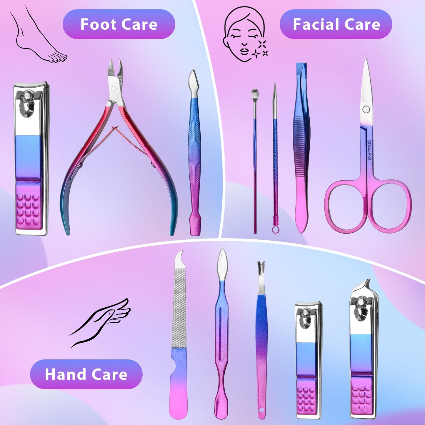 CGBE 12Pcs Manicure Set Nail Clippers Pedicure Kit Men Women Grooming kit Manicure Professional Nail Care Tools Gift with Luxurious Travel Case