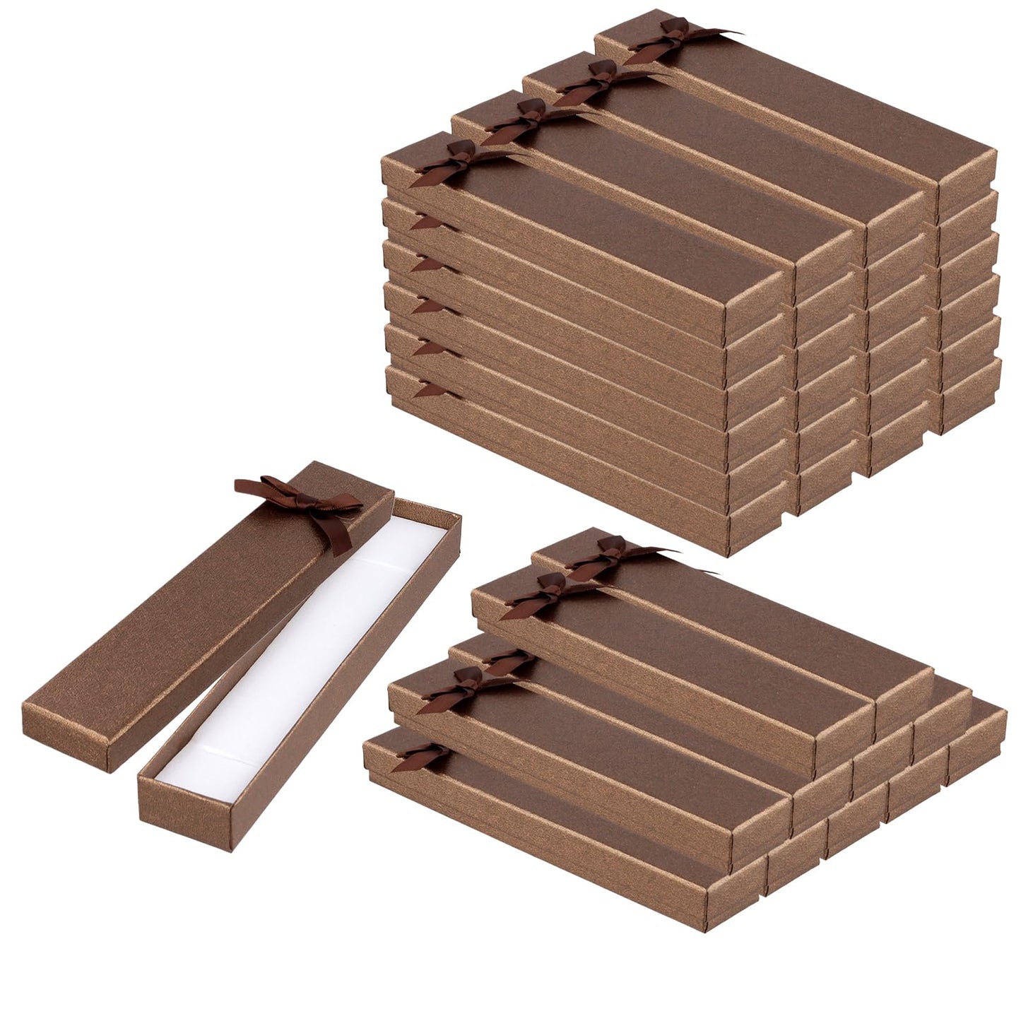 SINJEUN 36 PCS Empty Pen Gift Box, Brown Pen Boxes, Cardboard Pen Presentation Box with Bow Decor for Gift Birthday Souvenir Jewelry Display