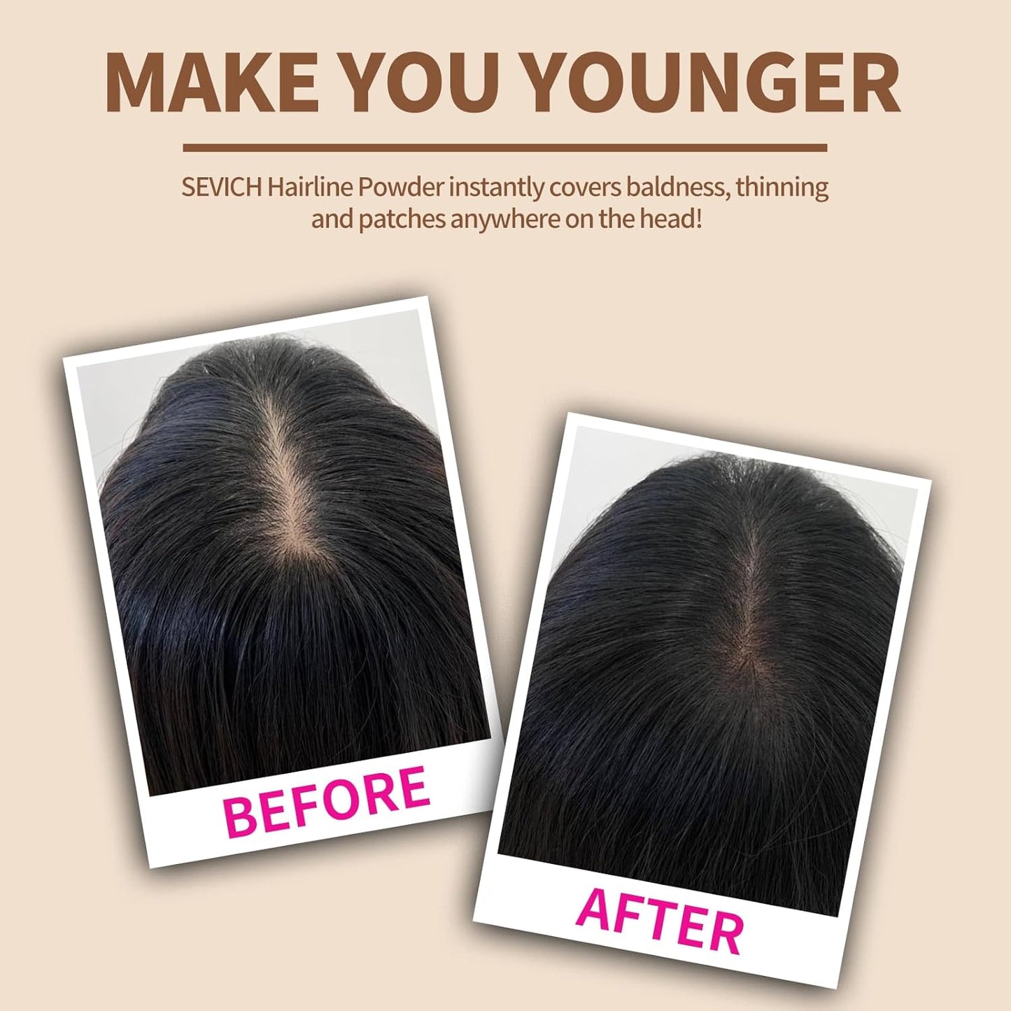 Instantly Hairline Shadow - SEVICH Hairline Powder, Quick Grey Root Concealer for Thinning Hair, Eyebrows & Beard, Windproof & Sweatproof, Light Brown