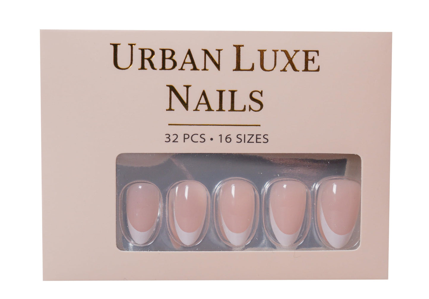 Urban Luxe Nails Premium Press On Nails - Short French Tip Press On Nails with Salon-Quality Finish, 32-Piece Set with Adhesive Tabs, Includes Jelly Glue for Nails & Prep Tools (Barely Blush)