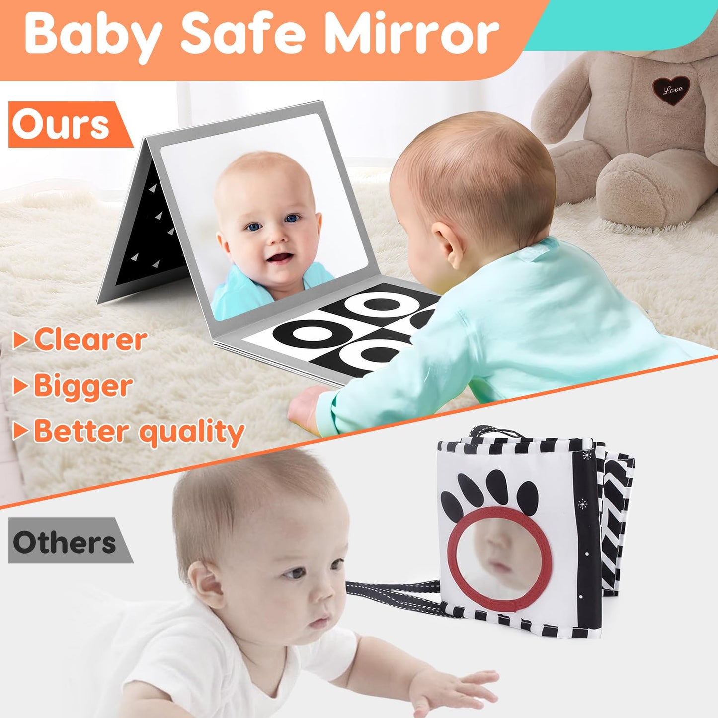 Melodyinn Baby Sensory Mirror Toys for 0-3-6-12 Months